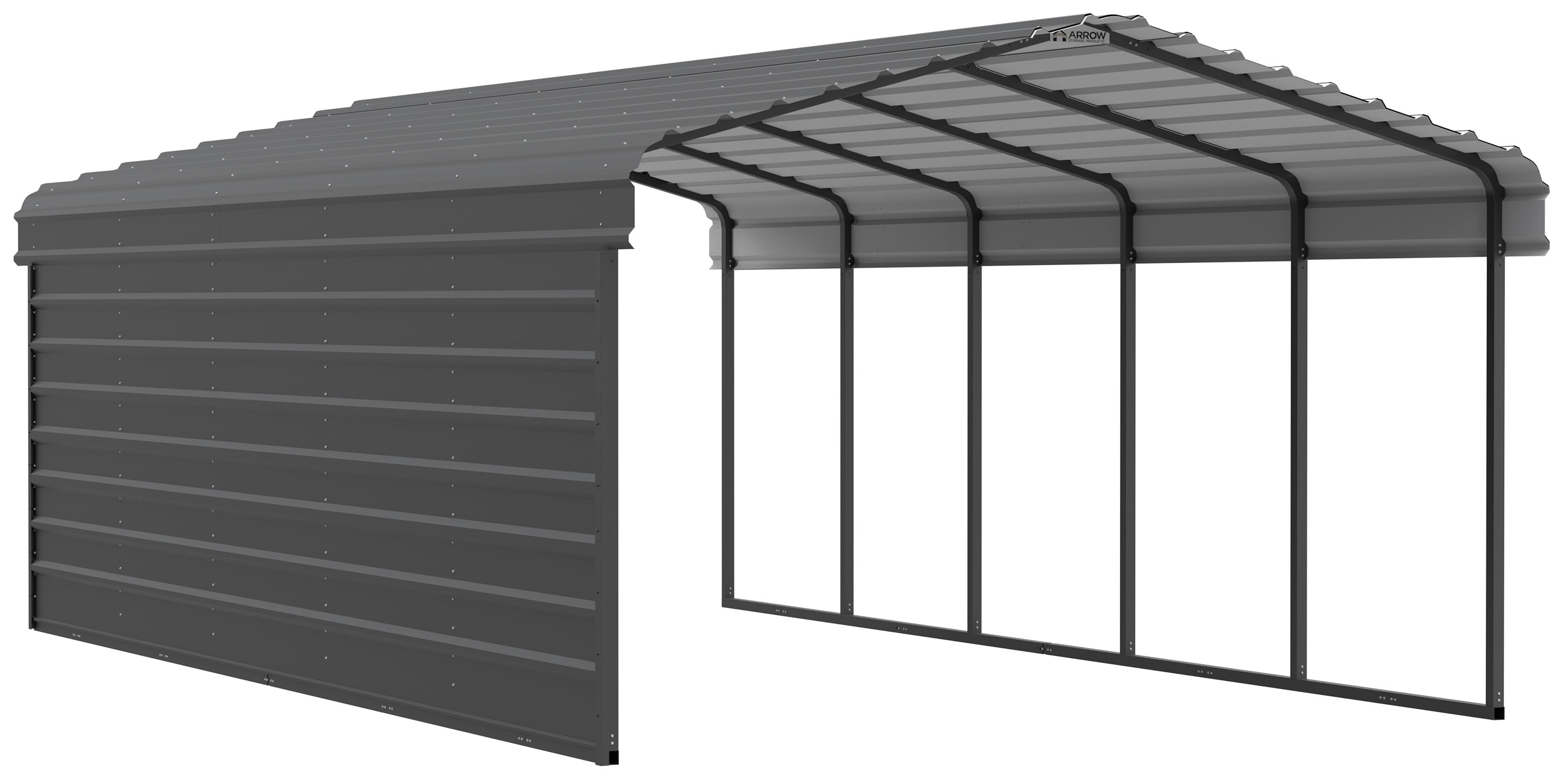 Arrow CPHC122407ECL1 12-ft W x 24-ft L x 7-ft H Charcoal with 1 Side Wall Kit Metal Carport with Metal Roof