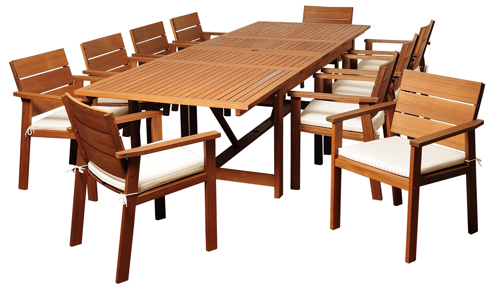 Envelor EN-IH-GER11PC Gerald 11 -Piece Brown Patio Dining Set Extendable Table Wood Rectangle Table with 10 Off-white Cushions Stationary Chairs