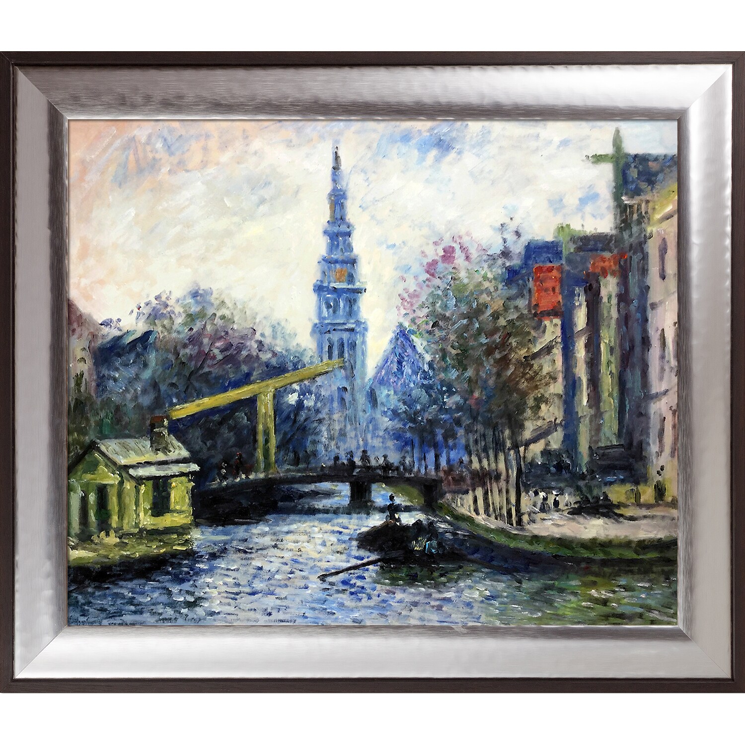 La Pastiche 688576627052 Canal in Amsterdam, 1874 Claude Monet Steel/Natural Wood Framed 25.25-Inches H x 29.25-Inches W Cityscape Canvas Hand-Painted Painting