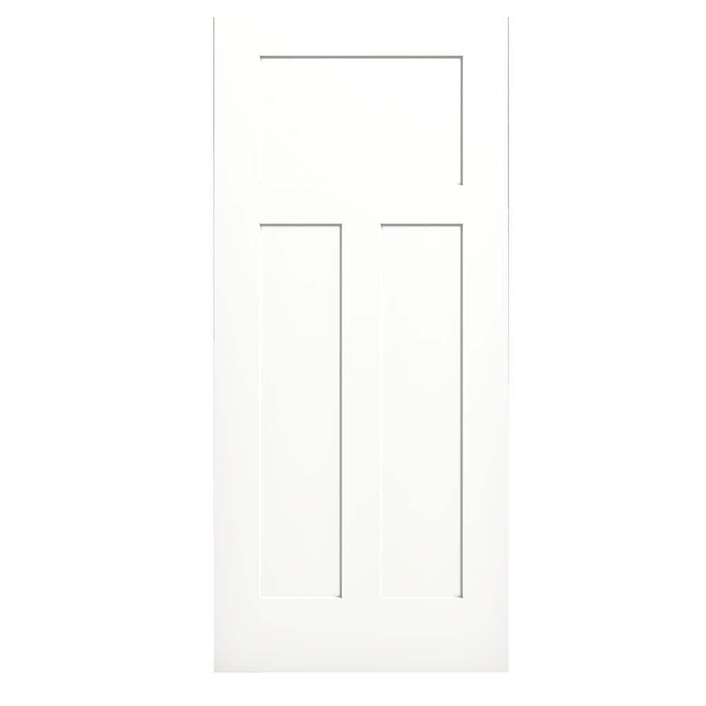Craftsman III 36-in x 80-in Snow Storm 3-panel Craftsman Hollow Core Prefinished Molded Composite Slab Door in White | - RELIABILT LO1002914