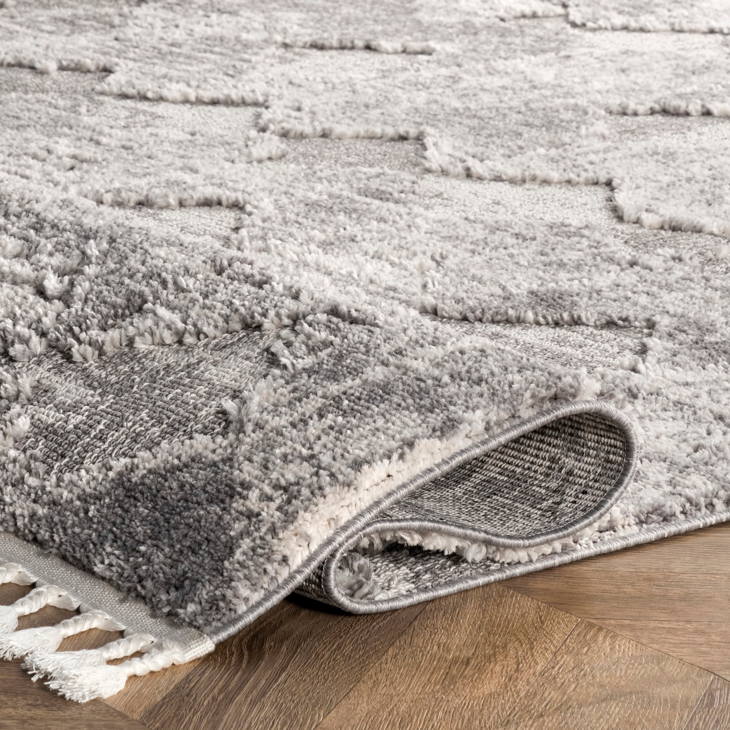 Light Grey Herringbone 9' x 12' Easy-Care Synthetic Rug