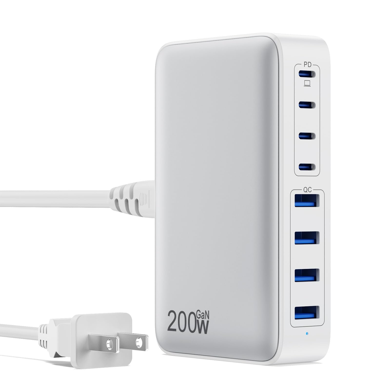 AOIZGMY  8 Port USB C Charger Block 200W GaN III Charging Station 65W PD Laptop Adapter 4 USB C 4 USB A Ports Charges MacBook Pro Air Dell Steam Deck iPhone Galaxy S23 1 Piece