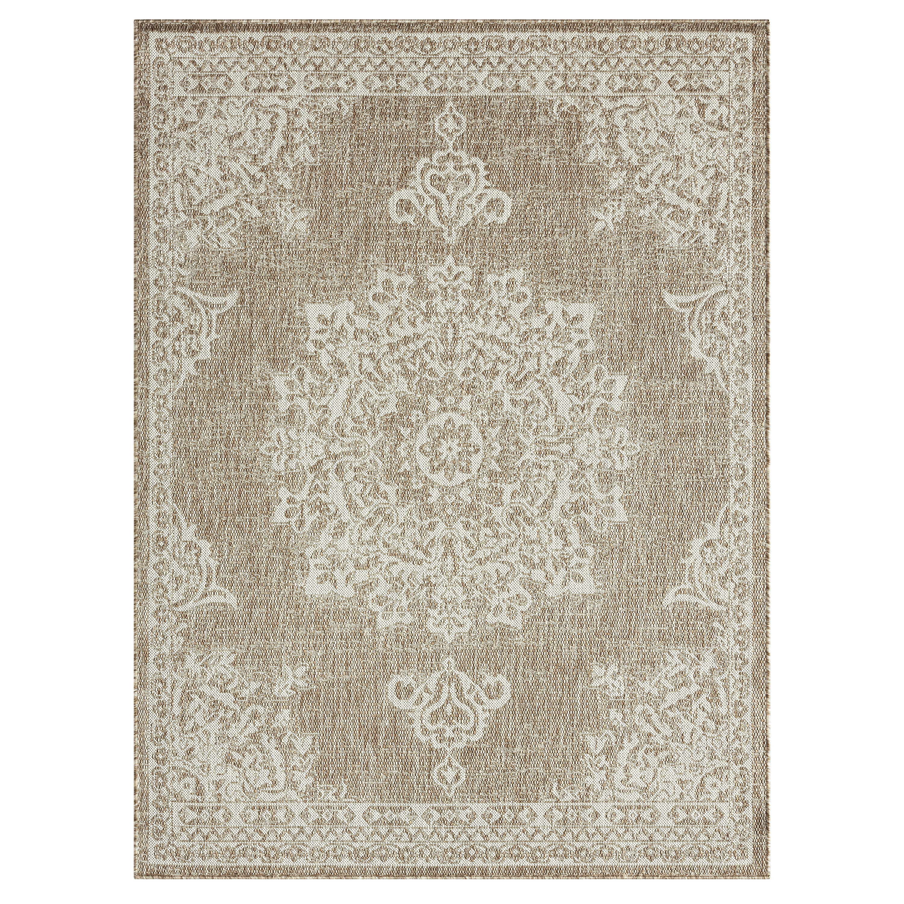 Nicole Miller 2A-2652-179 6 x 9 (ft) Loomed Polypropylene Taupe Rectangular Indoor/Outdoor Medallion French Country Area rug