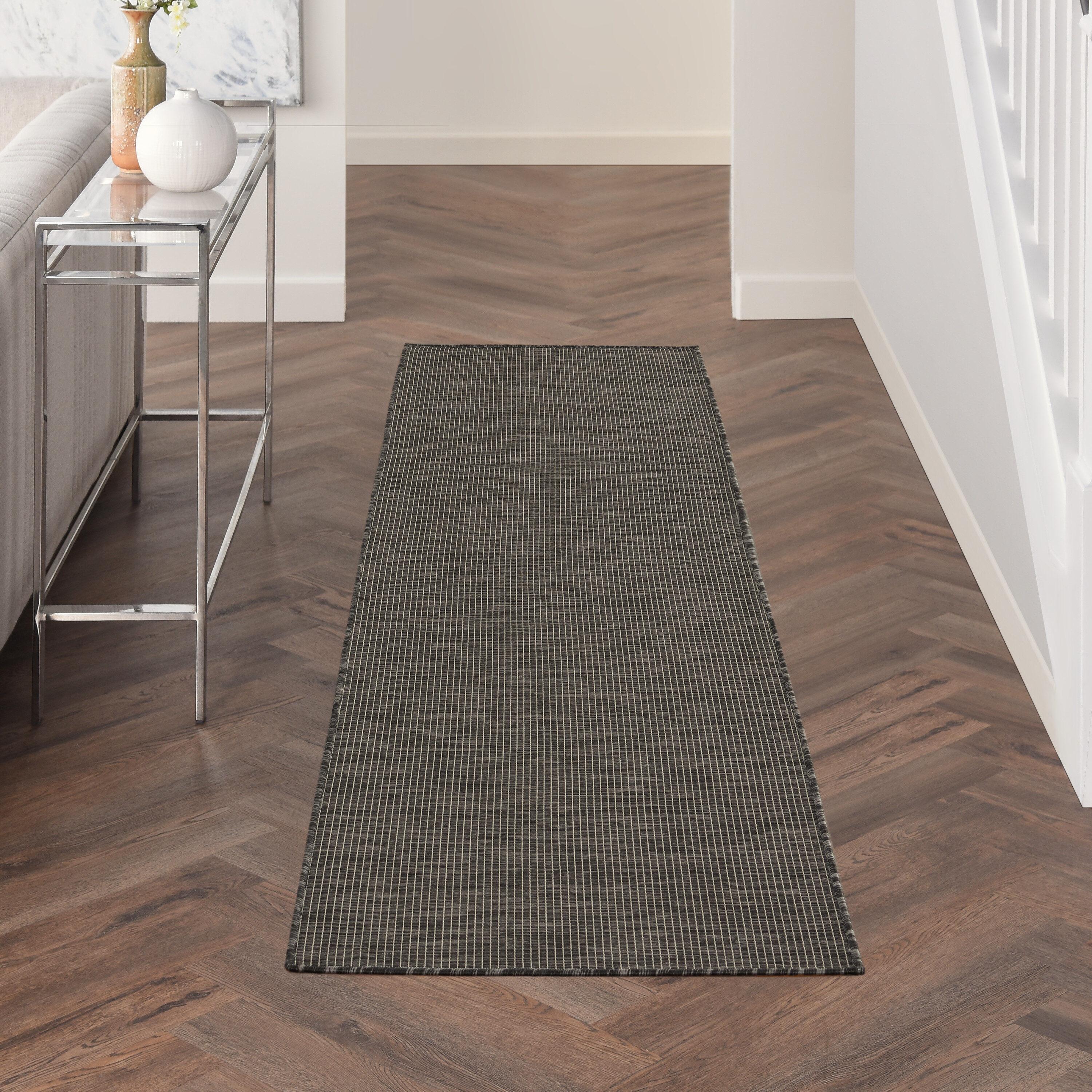 Charcoal Flat Woven Synthetic Runner Rug 2'2" x 8'0"