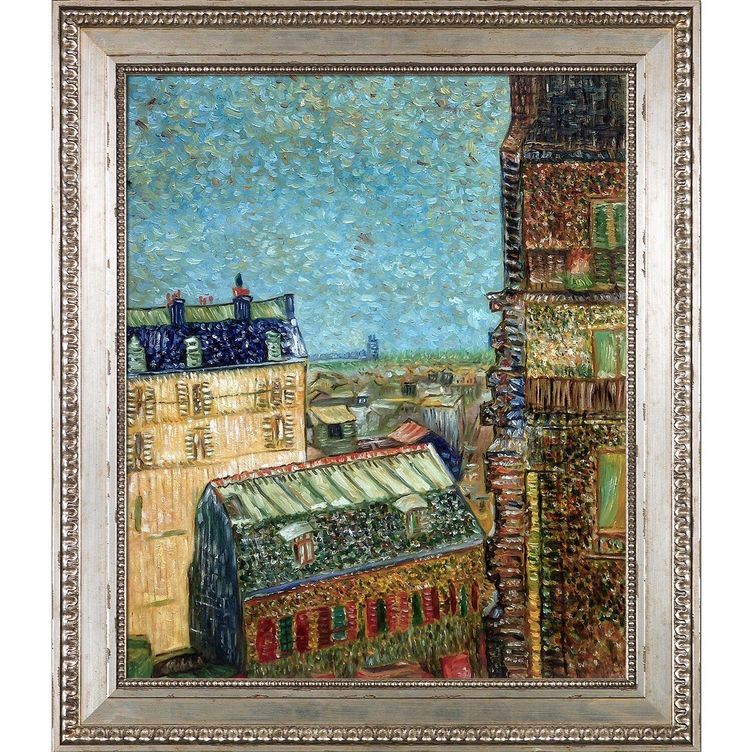 La Pastiche 688576571065 View of Paris from Vincent's Room in the Rue Lepic, 1887 Vincent Van Gogh Silver Wood Framed 26-Inches H x 30-Inches W Cityscape Canvas Hand-Painted Painting