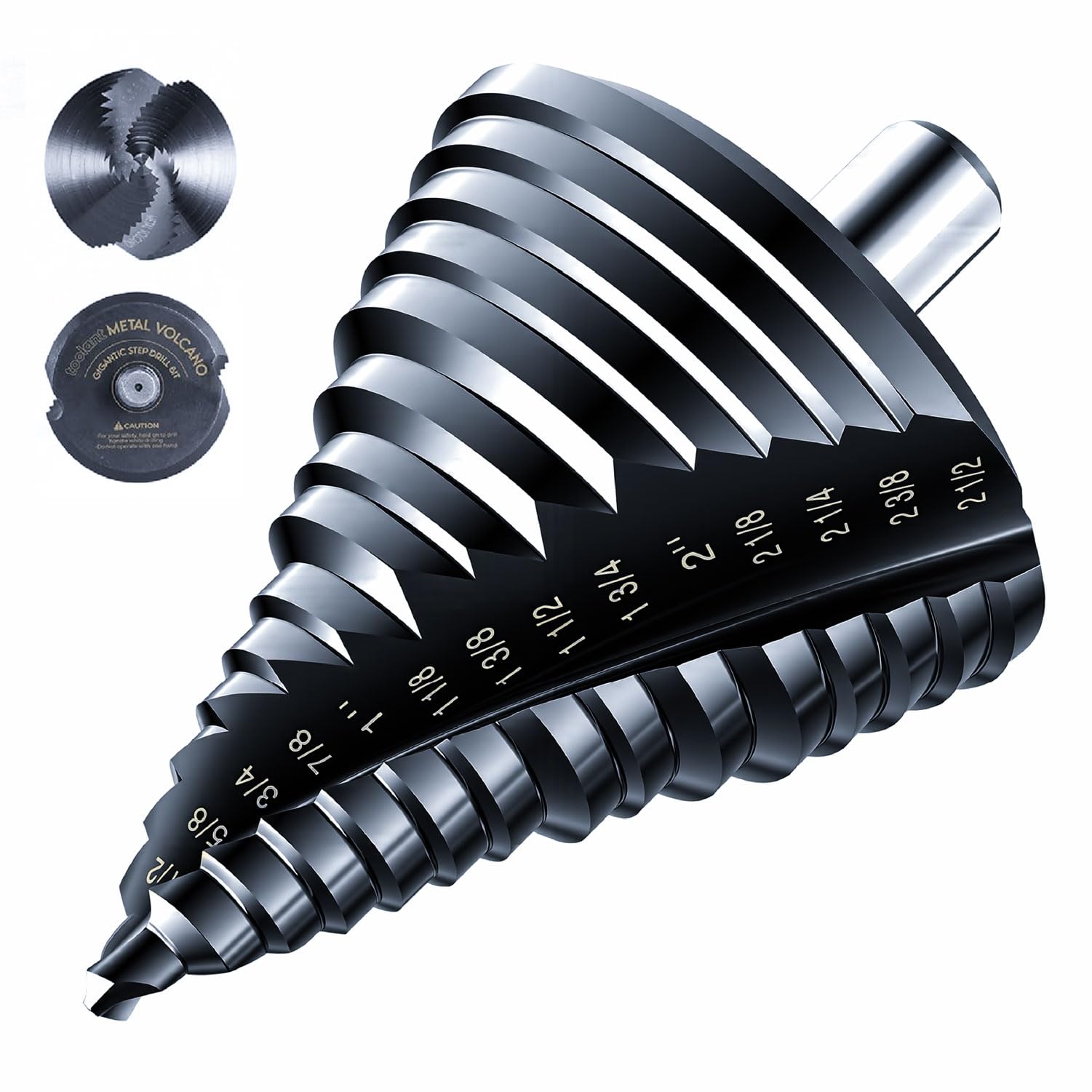 toolant 1/2-in Step Drill Bit (1/4-in to 2-1/2-in) Large Diameter HSS TiAlN Coated Four Spiral Flutes Unibit for Metal Stainless Steel Aluminum and Plastic