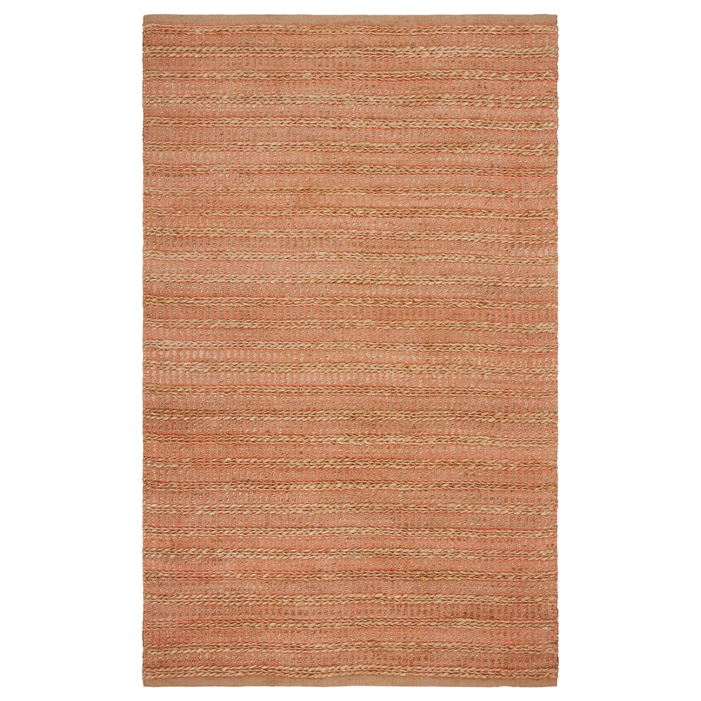 Handmade Tan and Coral Braided Jute Chenille Area Rug, 9' x 12'