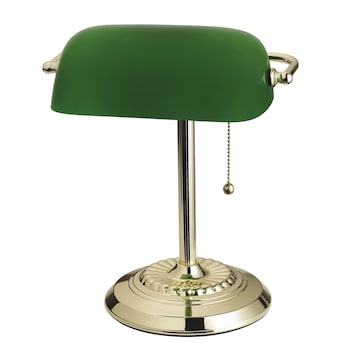 Catalina 13.5-in Polished Brass Bankers Desk Lamp with Glass Shade Lowes.com
