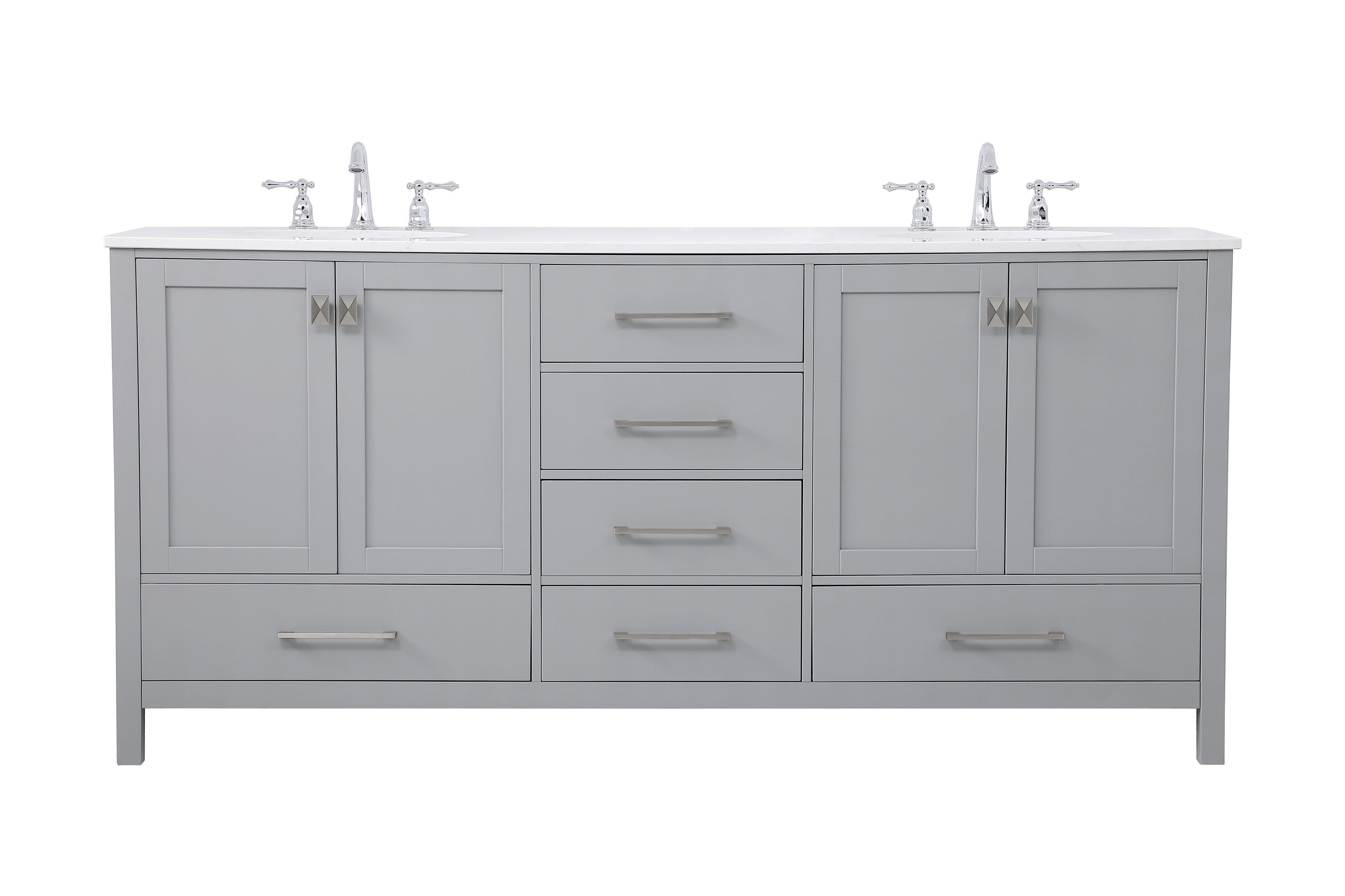 Gray 72" Solid Wood and Stone Double Bathroom Vanity