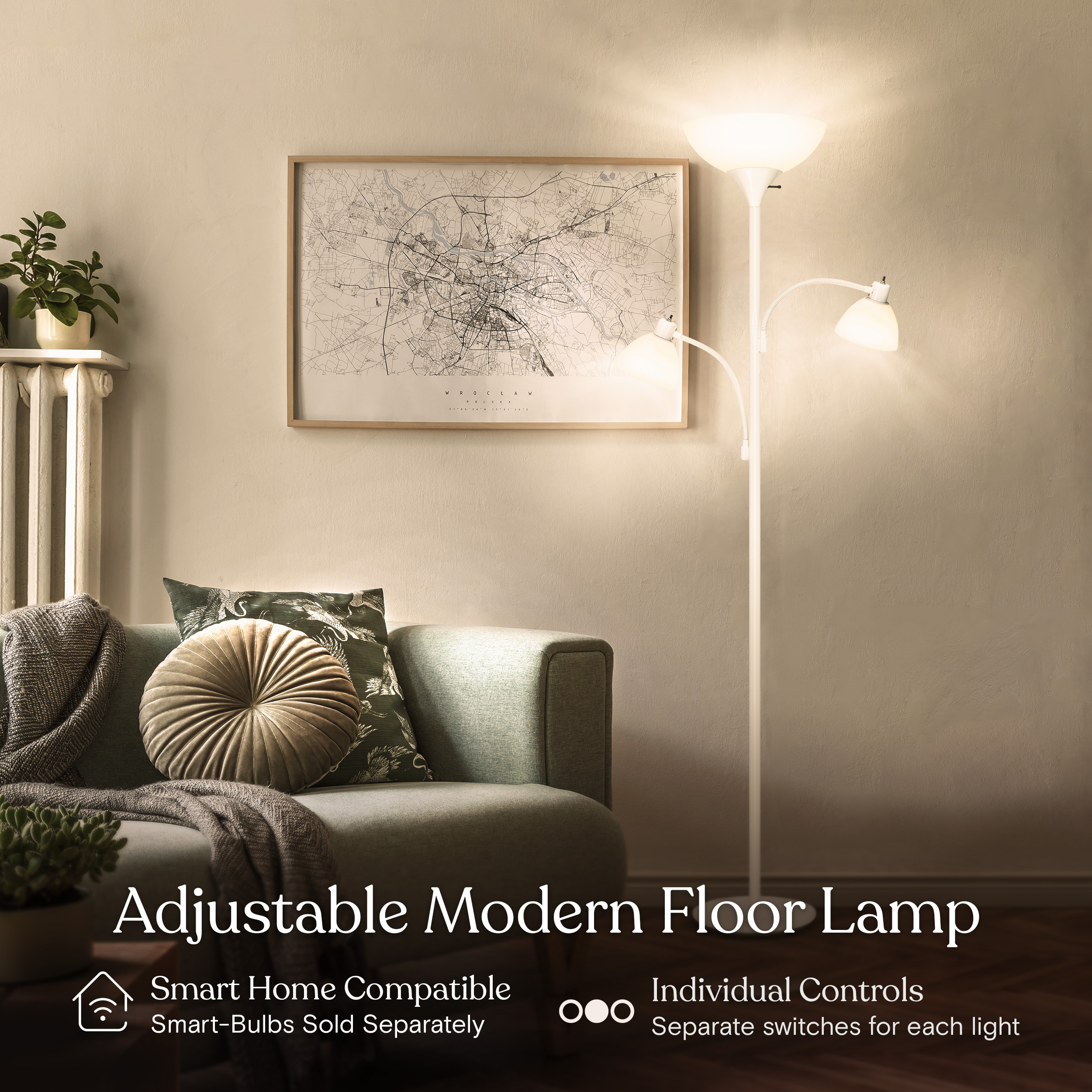 Brightech Sky Dome Double 72" White Metal Torchiere Floor Lamp with Adjustable Arms