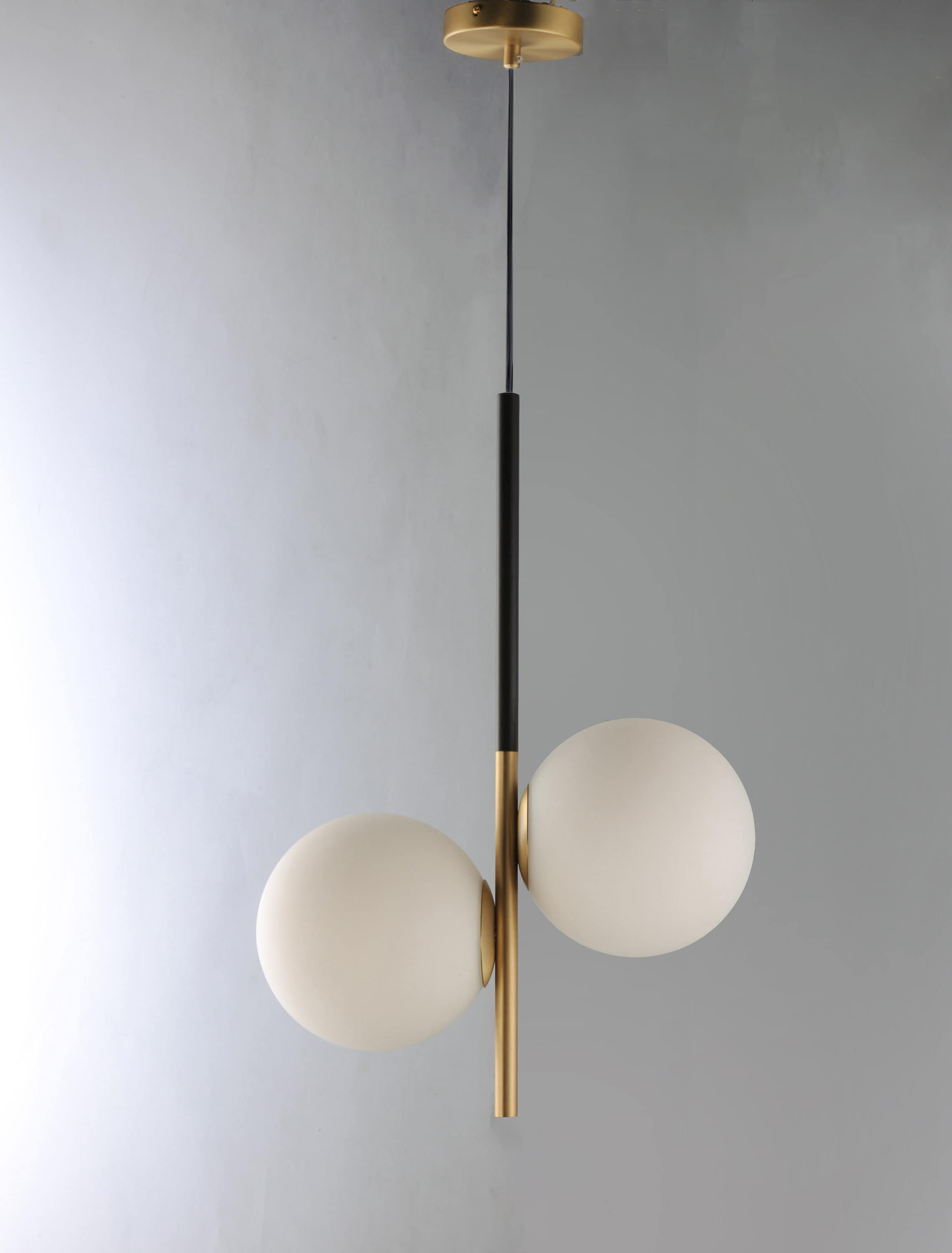 Scandinavian Mid-Century Modern Satin Brass & Black Glass Pendant