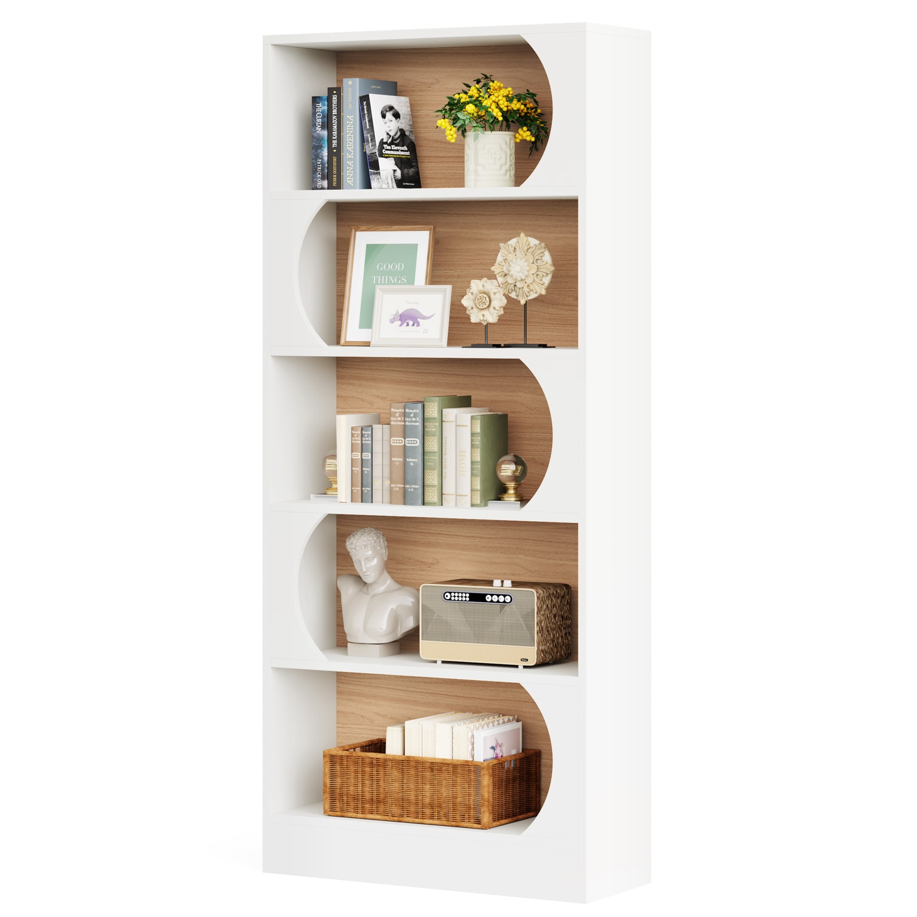 Tribesigns HOGA-JW0501 White Metal 5 -Shelf Corner Bookcase ( 31.5-in W x 70.9-in H x 11.8-in D ) Finished
