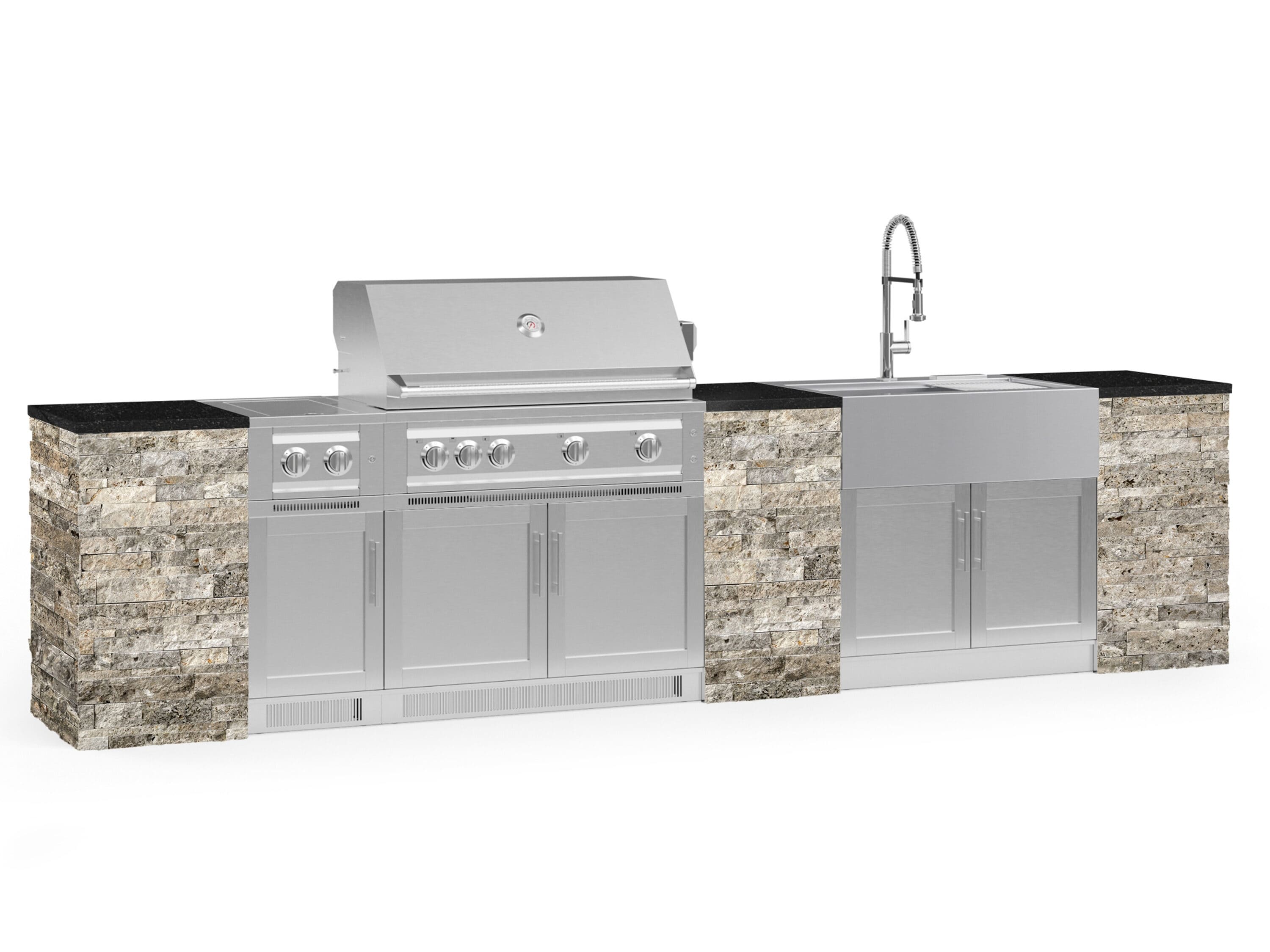 NewAge Products 69279 Signature Series Cabinets Platinum Grill 11 -Piece 149.16-in W x 25.5-in D x 58.64-in H Modular Outdoor Kitchen Set 7 Burners
