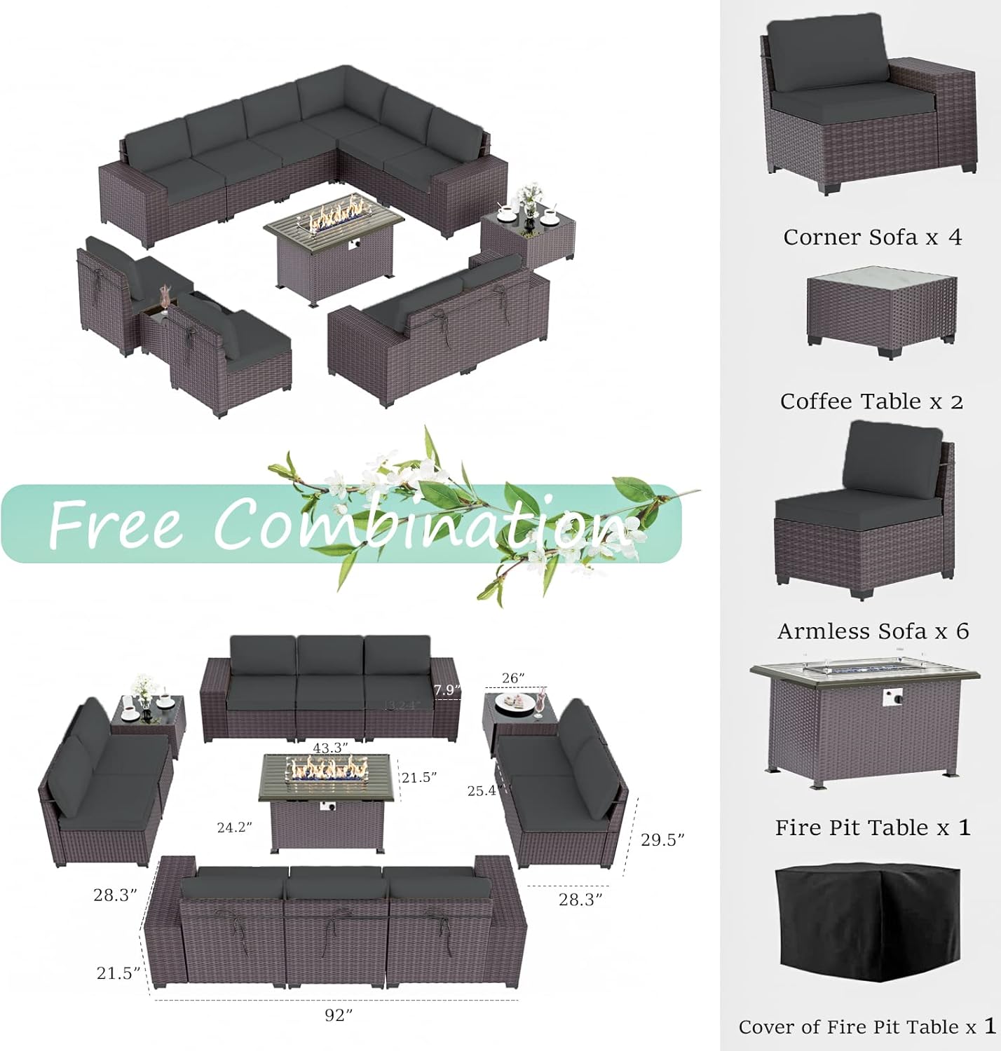 ALAULM LS-12PCS+FP-GREY Patio-Conversation-Sets - View #6