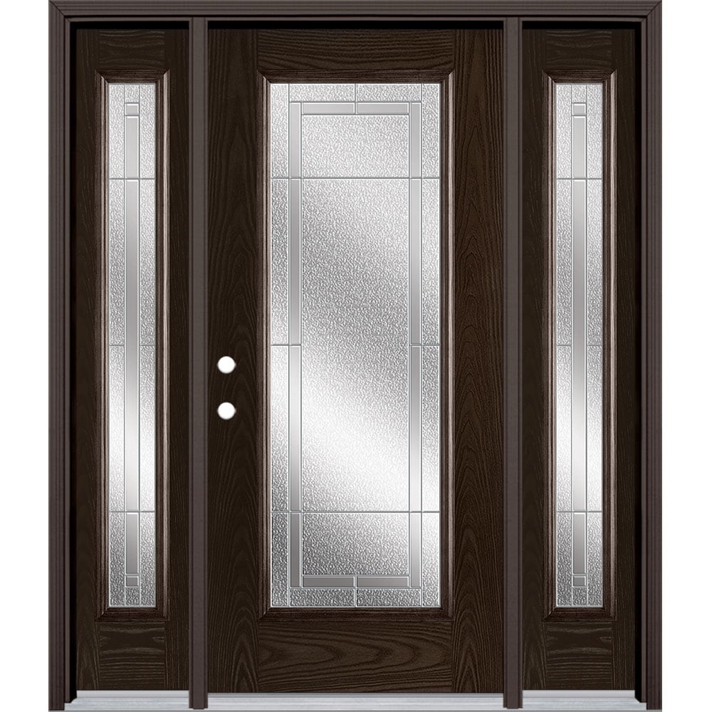 Masonite 3419854 Focus 60-in x 80-in x 4-9/16-in Fiberglass Full lite Right-hand inswing Walnut Stained Prehung Front Door with Sidelights with Brickmould Insulating core