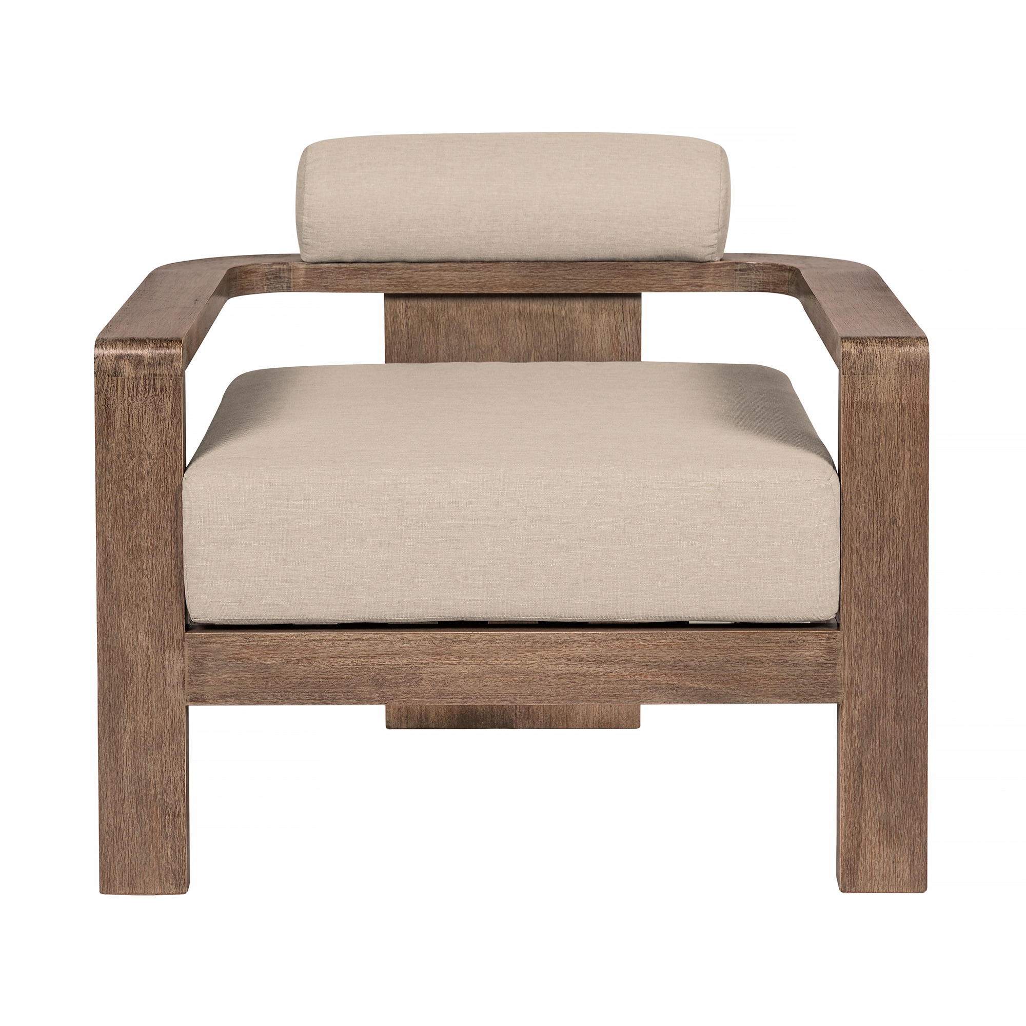 Armen Living LCRECHEUCTP Relic Brown Wood Frame Stationary Conversation Chair with Tan Cushioned Seat