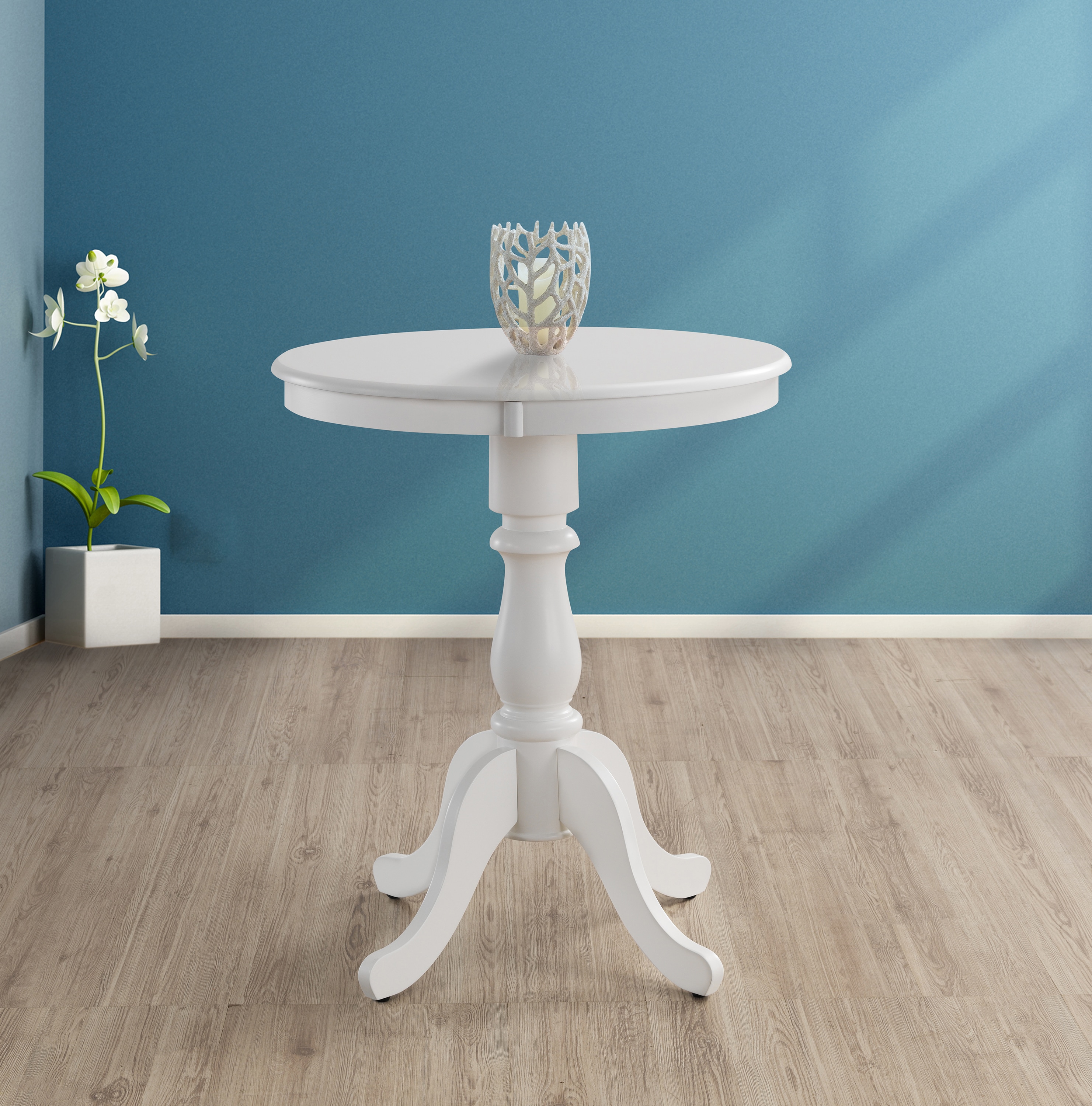 White Round Wood Transitional Counter Height Bar Table