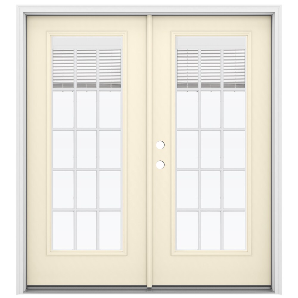 JELD-WEN LOWOLJW205900354 French 72-in x 80-in x 4-9/16-in Jamb Low-e Blinds and Grilles Between The Glass Bisque Steel French Right-Hand Inswing Double Patio Door Brickmould Included