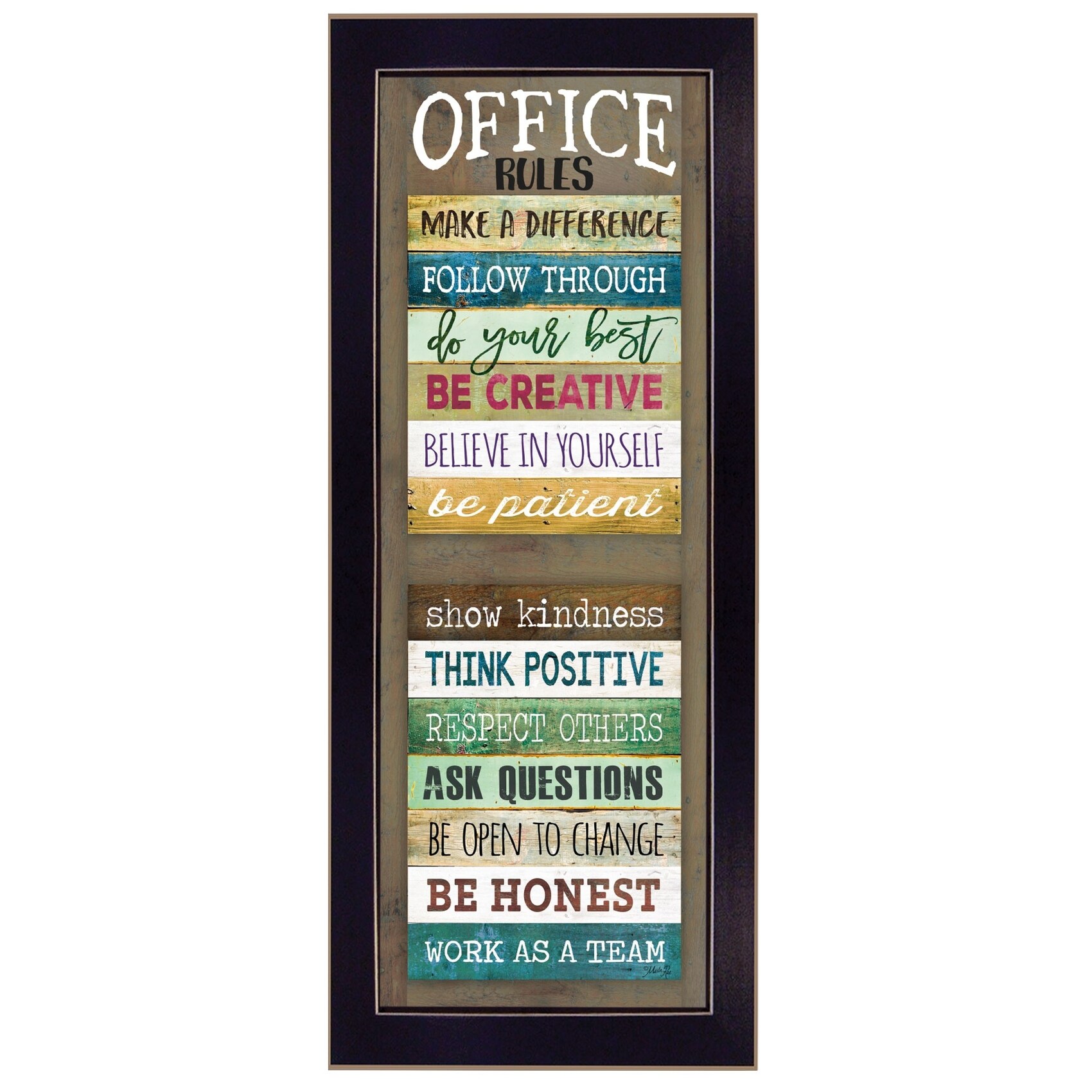 HomeRoots 4000406941 Office Rules 4 Black Wood Framed 20-in H x 8-in W Inspirational Paper Print