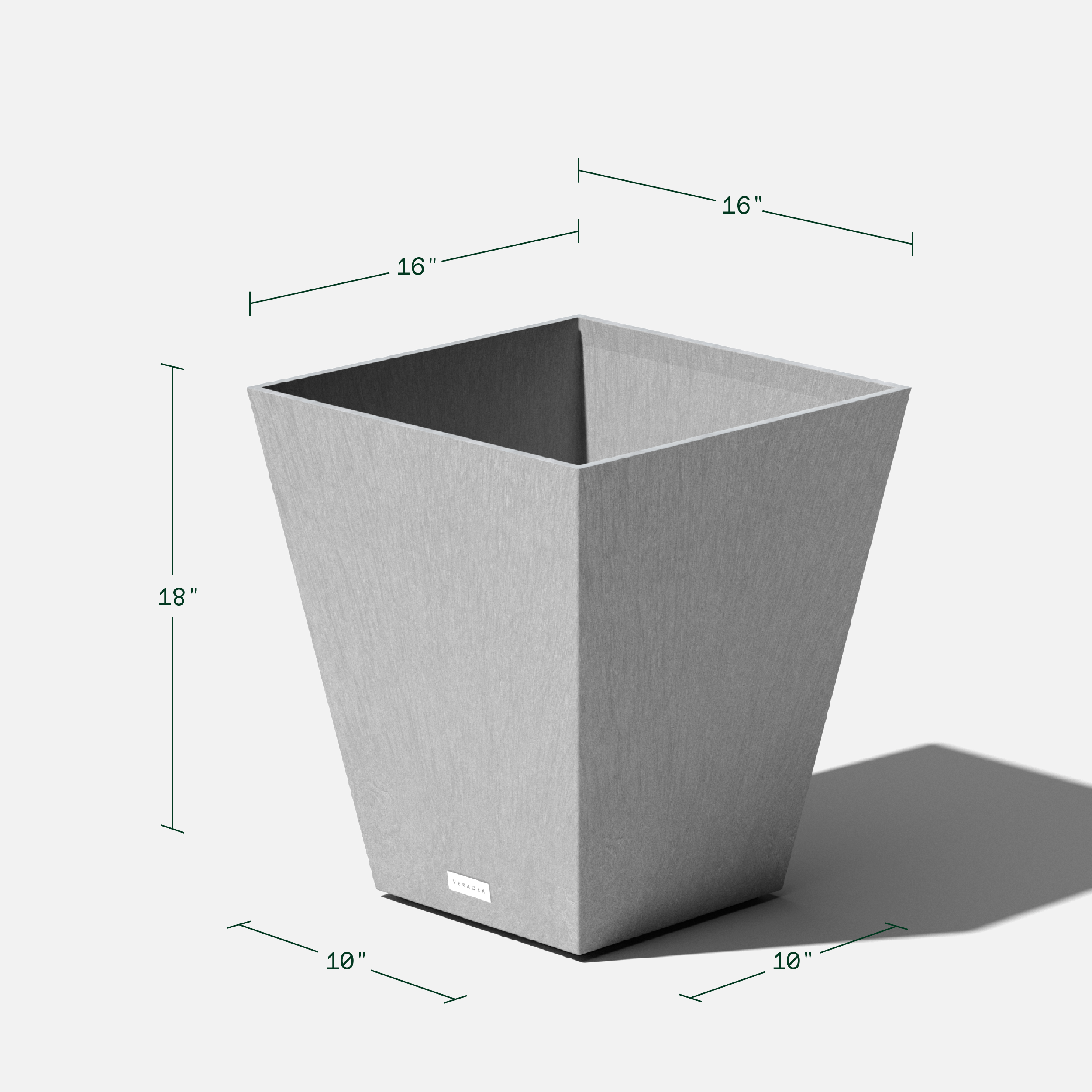 Nobleton Modern Gray Square Tapered Planter, 18" H