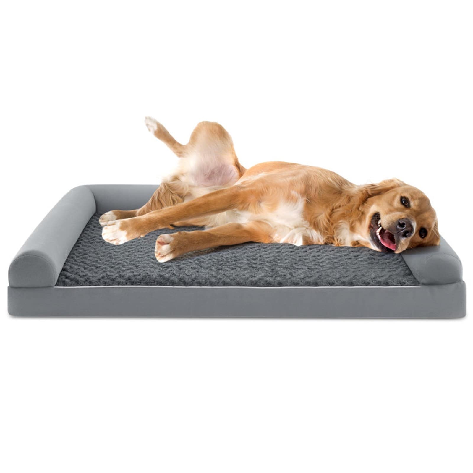 SUGIFT 48-in L x 35-in W Gray Orthopedic Memory Foam Dog Bed Sofa with 3-Sided Bolster and Removable Washable Cover