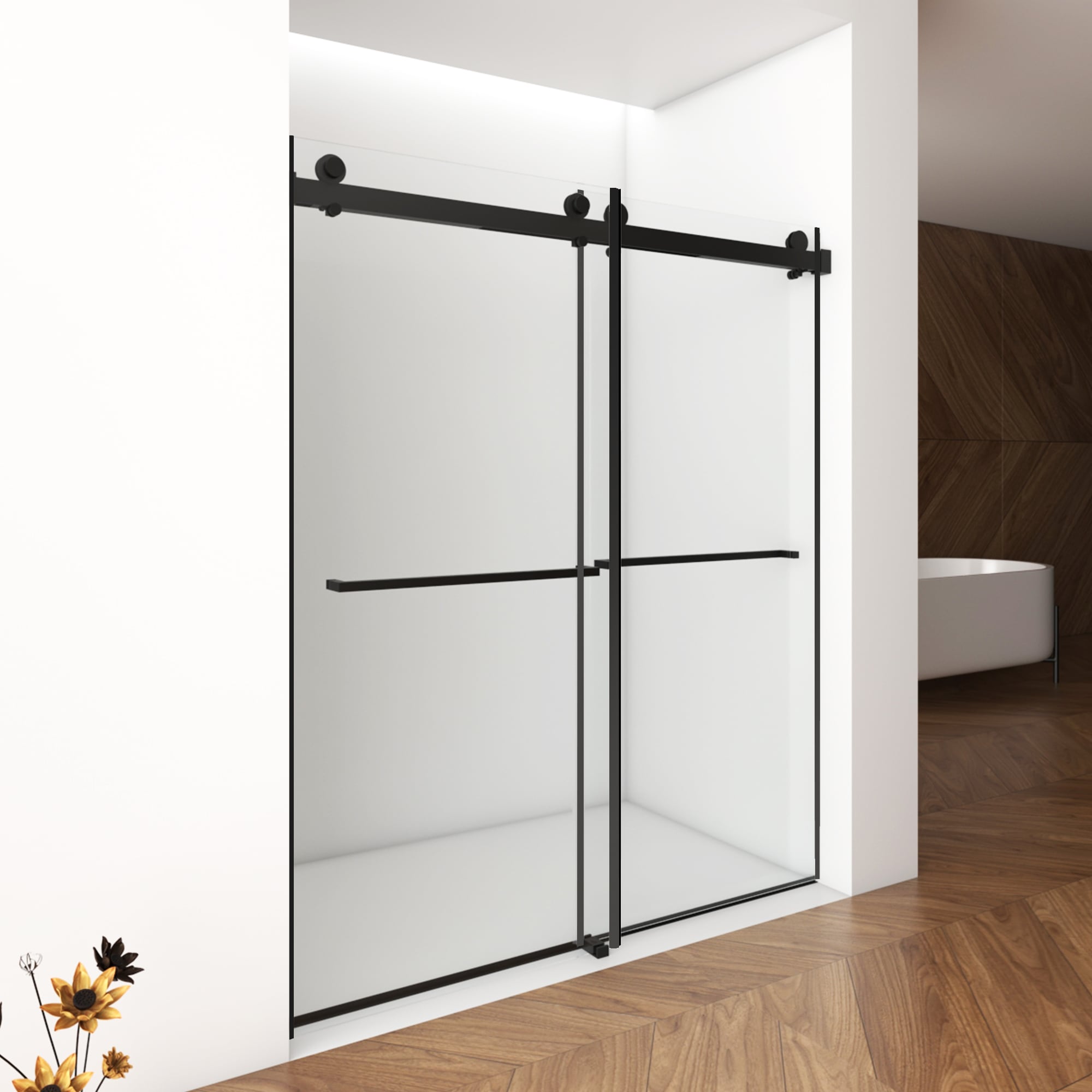 Huluwat - XJ 56-60 in W x 76 in H Frameless Double Sliding Shower Door with 3/8 in 10mm Clear Tem...