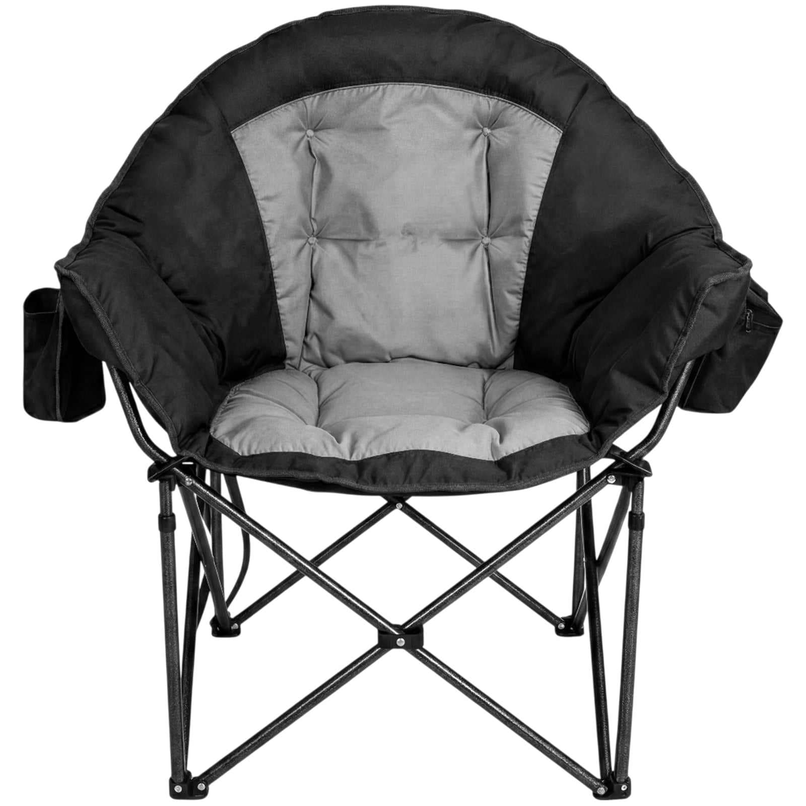 Sunspire  Polyester Oversized Padded Black Grey Folding Camping chair (Carrying Strap/Handle)