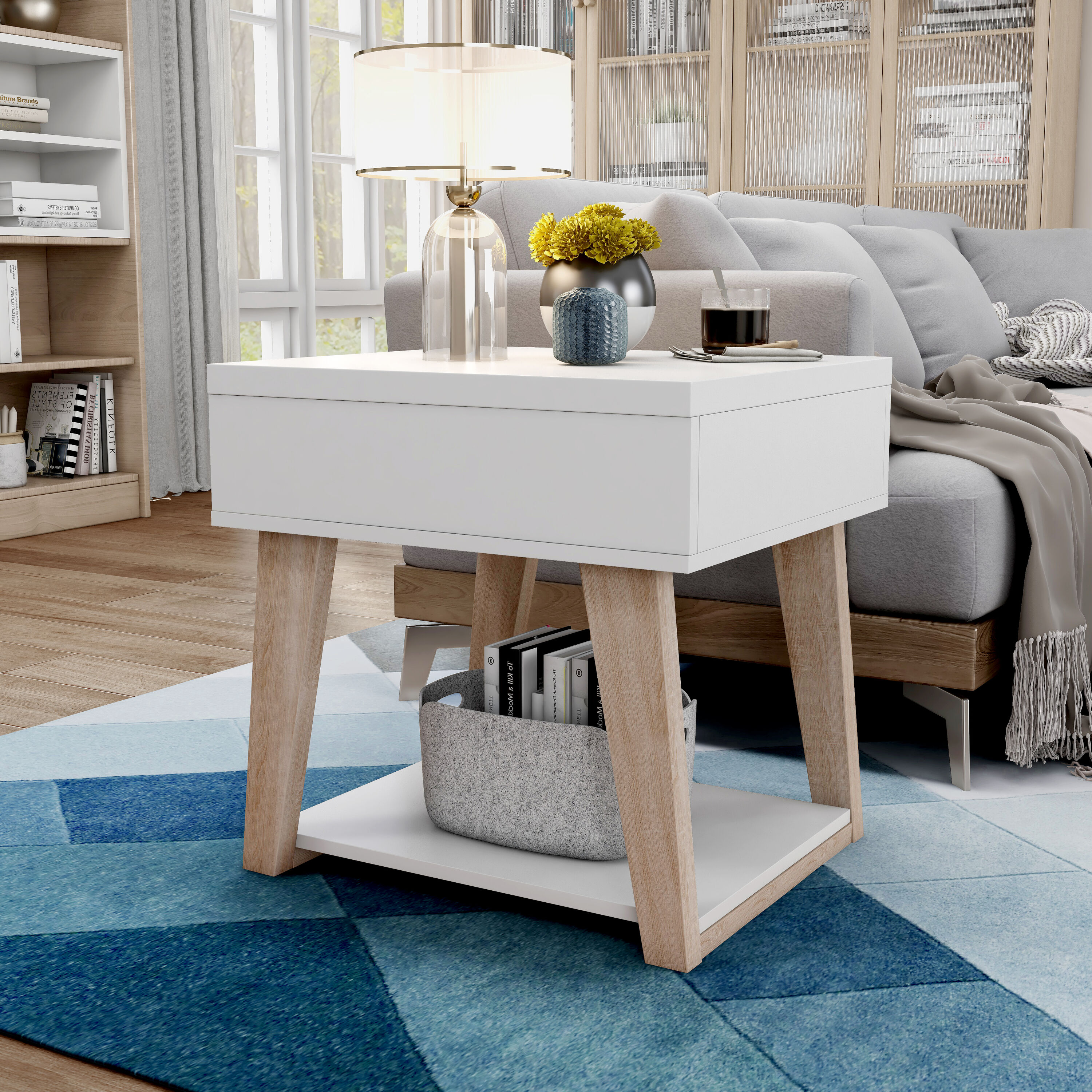 Furniture of America IDI-192425ET Keehn 22-in W x 22-in H White Composite Modern End Table with Storage Assembly Required