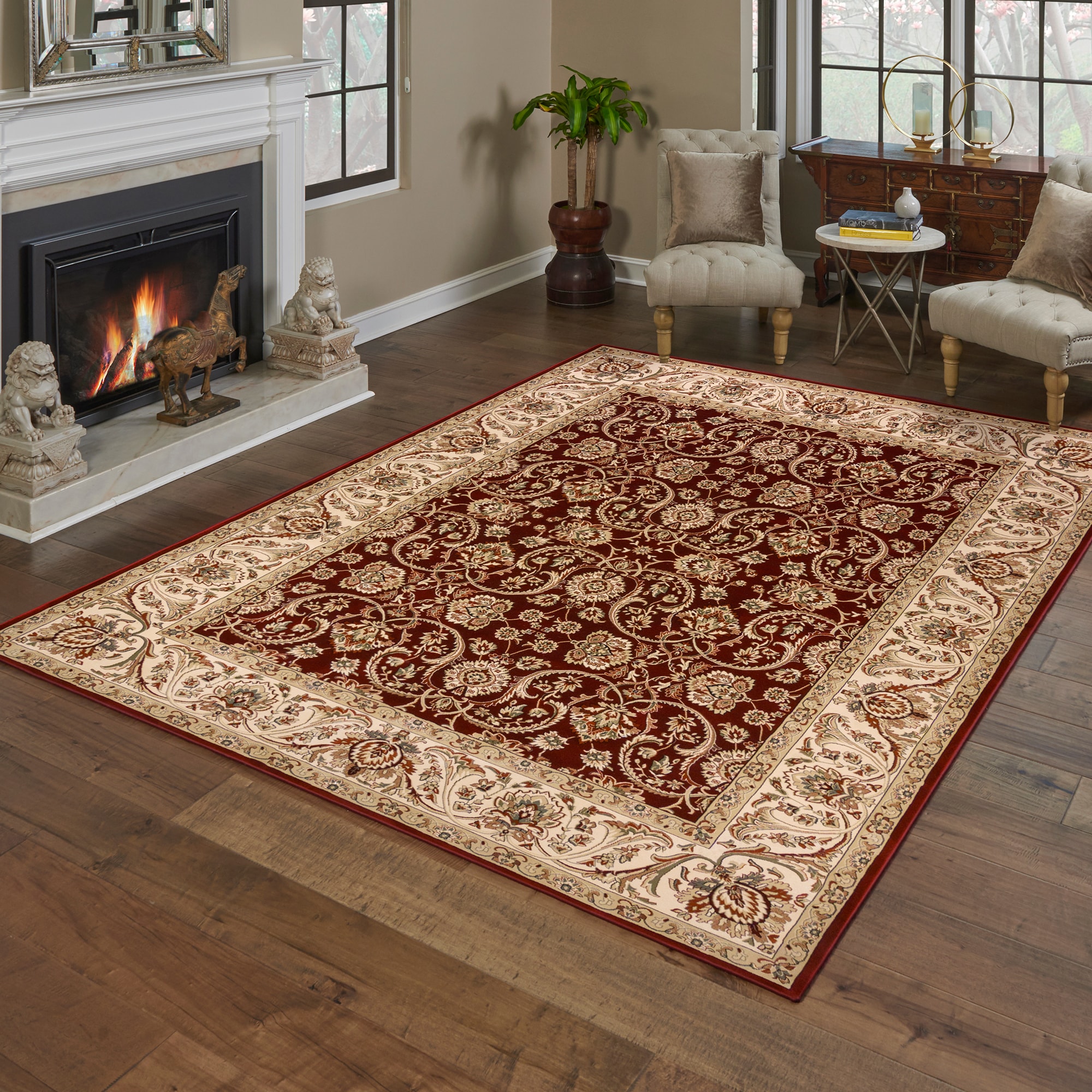 GERTMENIAN Majestic 5 x 7 Red Indoor Border Area Rug in the Rugs