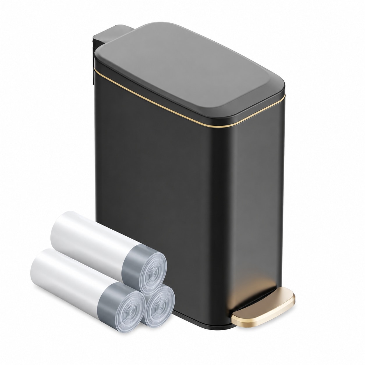 WZK Stainless Steel Slim Step On Trash Can Soft Close Lid Removable Inner Bucket With Free Garbage Bags
