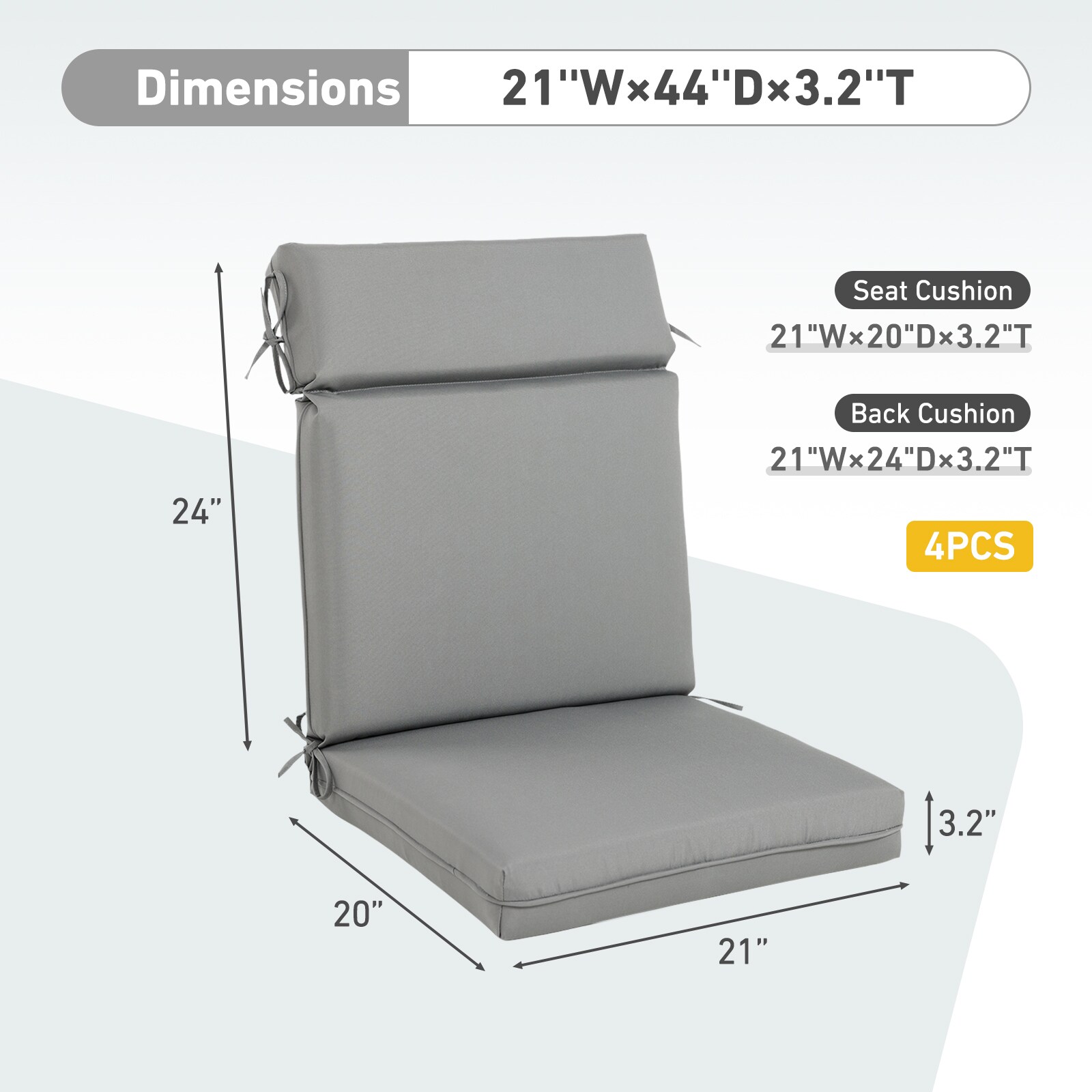 Aoodor A288-PCGCG Patio-Furniture-Cushions - View #2