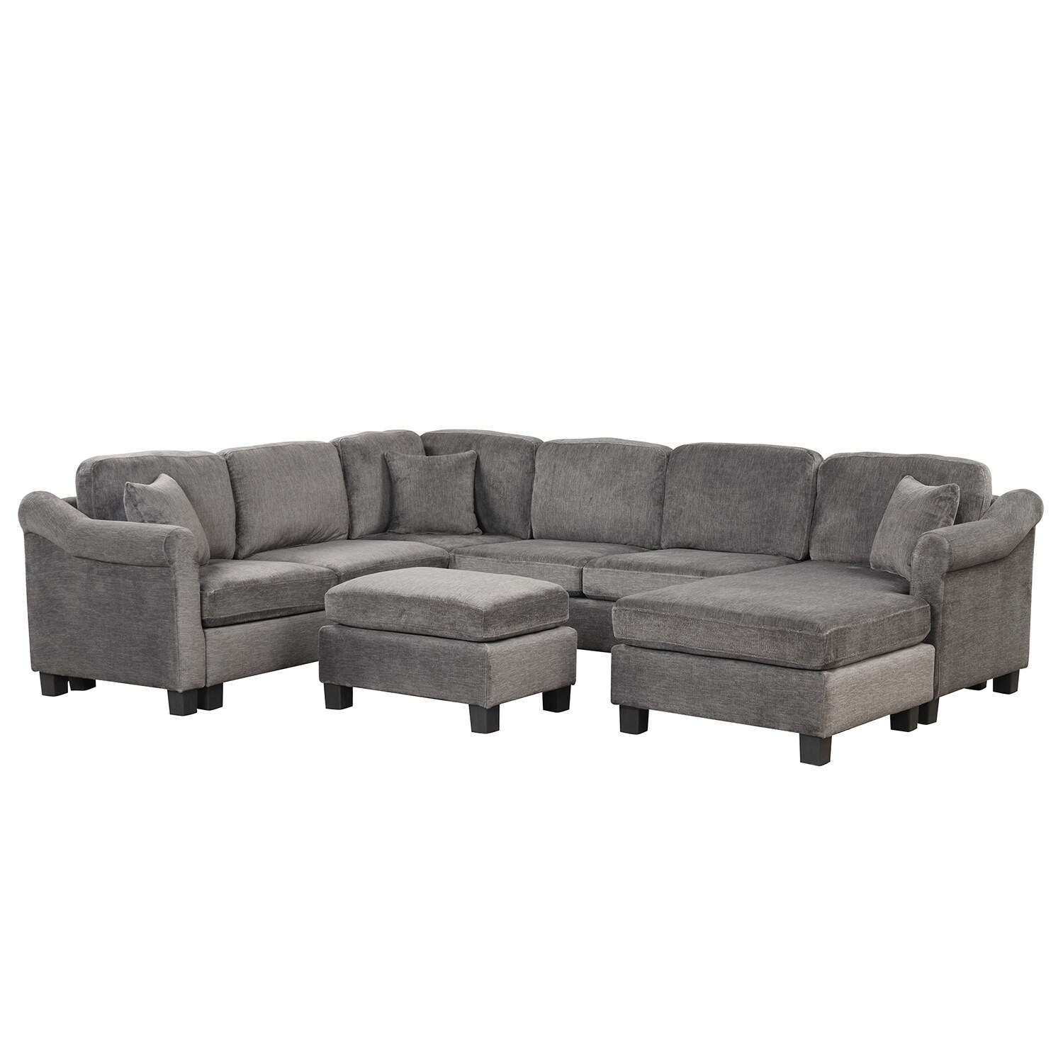 SINOFURN SYA370009GY 122.1-in Casual Gray Velvet 6+ -seater Reclining Sectional