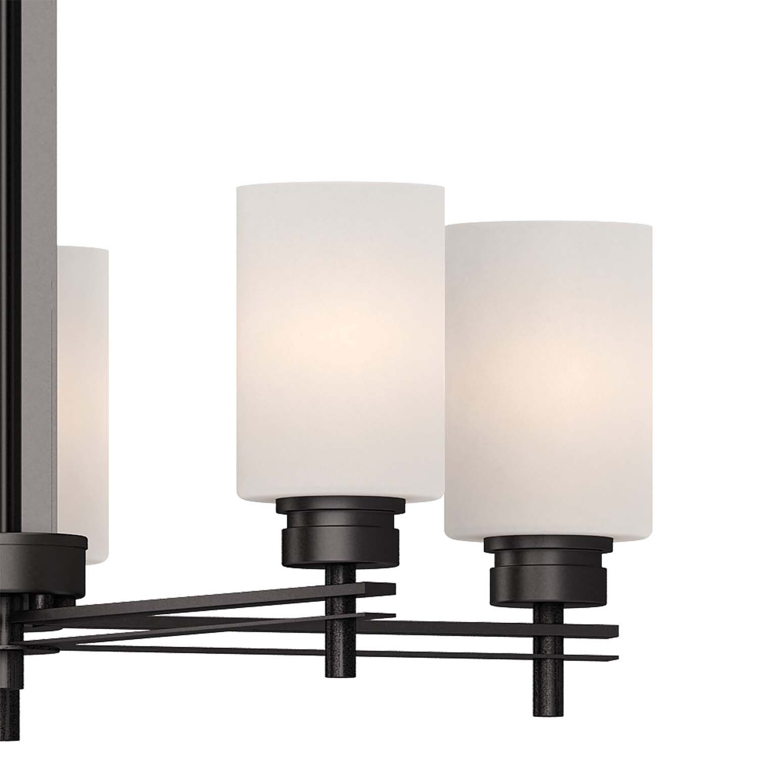 Antique Bronze Elegance 5-Light Chandelier with Etched White Glass Shades