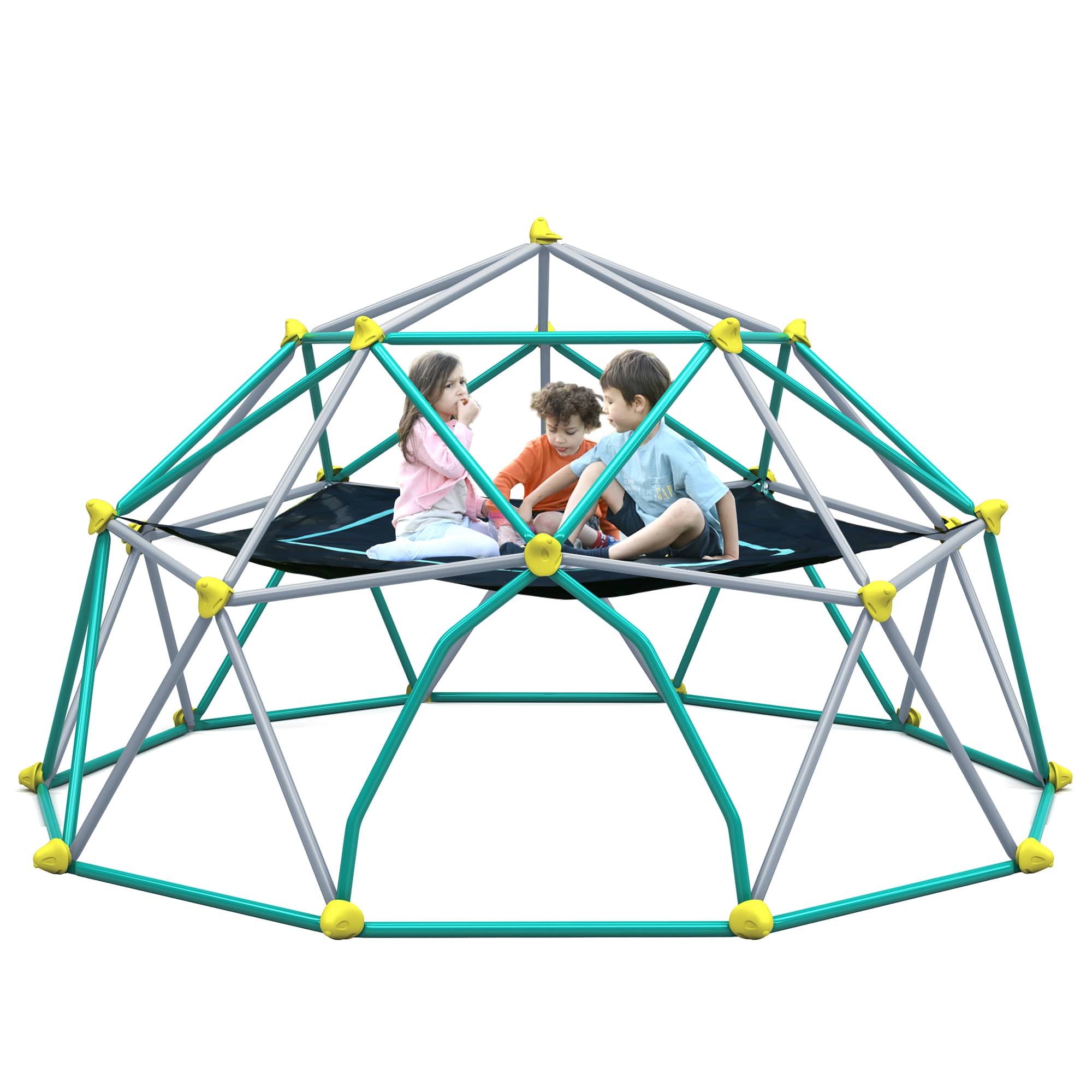 Rbied 13ft Geometric Dome Climber with Hammock Rust & UV Resistant Steel Supporting 1000 LBS Kids Climbing Play Center Green