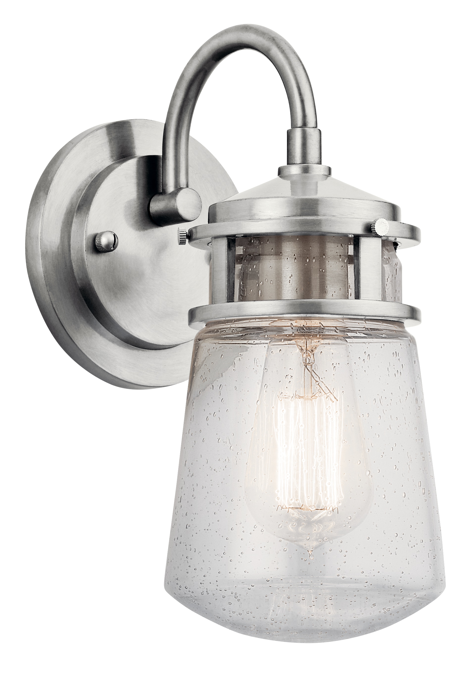 Brushed Aluminum Jelly Jar Wall Sconce with Clear Seeded Glass