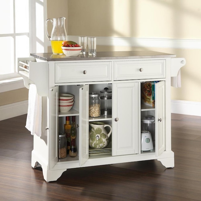 Crosley Furniture White Composite Base, Stainless Steel Top Kitchen Island