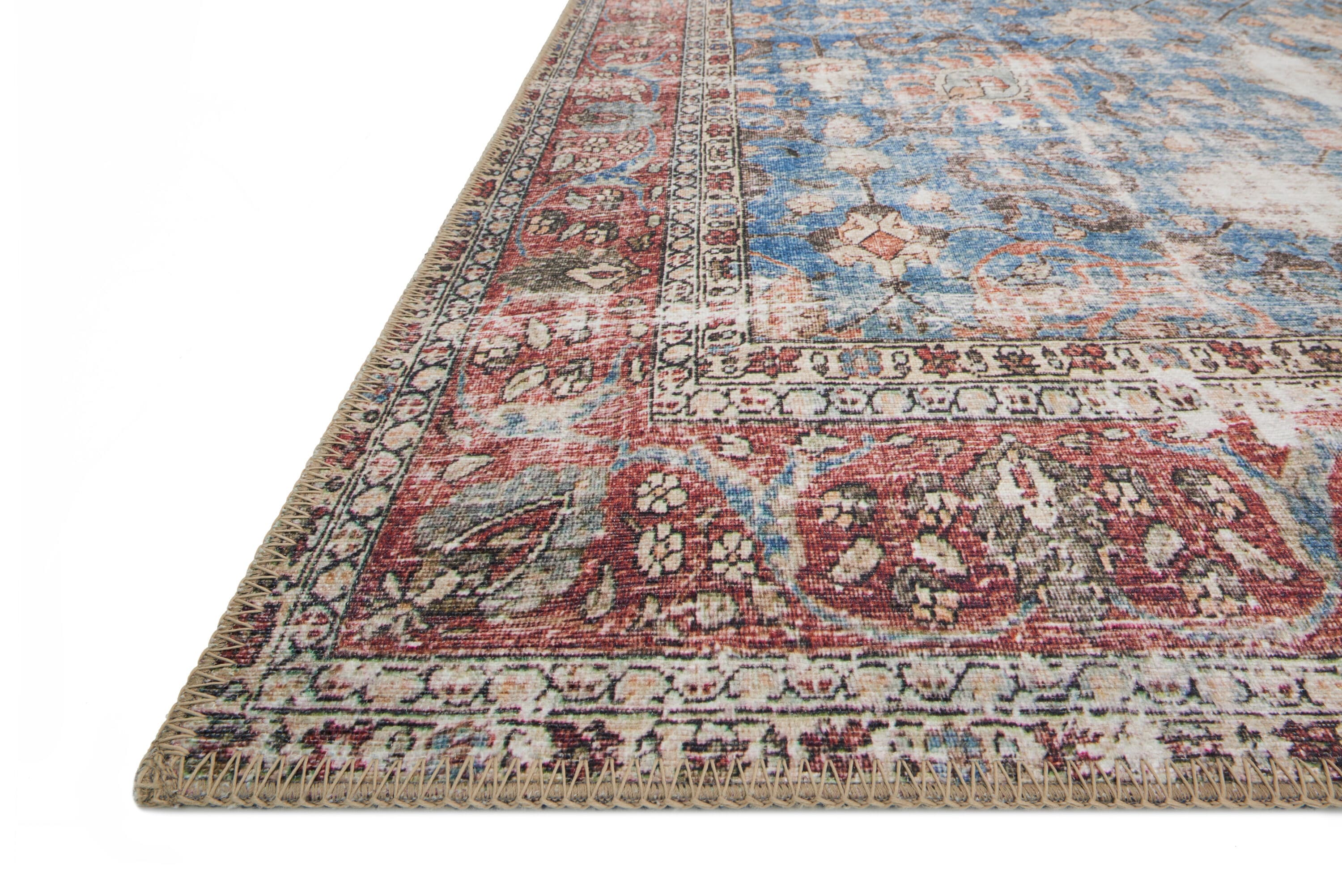 Loren Blue and Brick Vintage Polyester Area Rug 7'-6" x 9'-6"