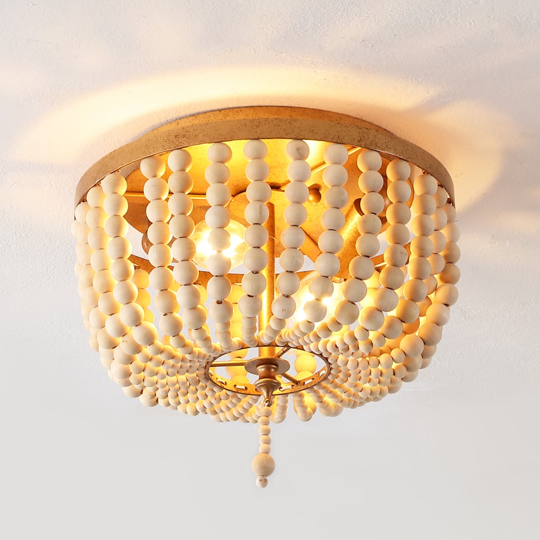 JONATHAN  Y JYL9074A Allison 10" Wood Beaded/Metal Shabby Chic Farmhouse 1 -Light 10-in Antique Gold Flush Mount Light