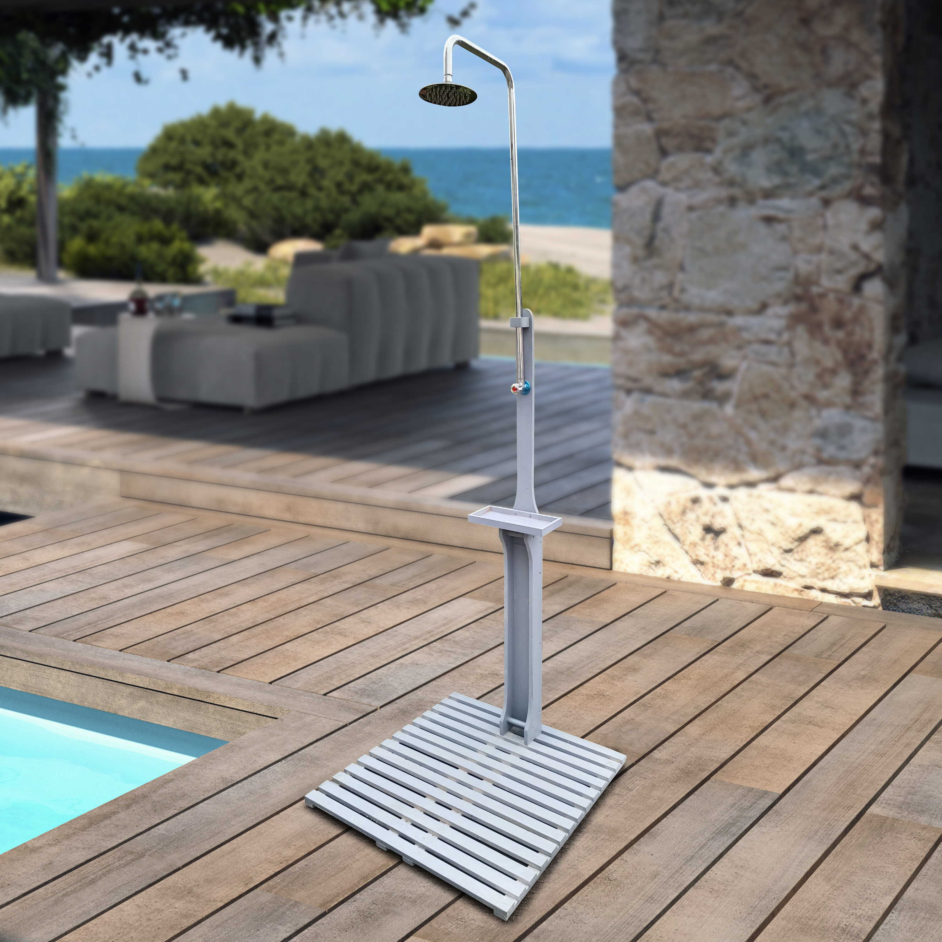 LUXEYARD Outdoor Garden  Pool Shower with Chassis Board for Swimming Pool Patio Terrace GardenWood
