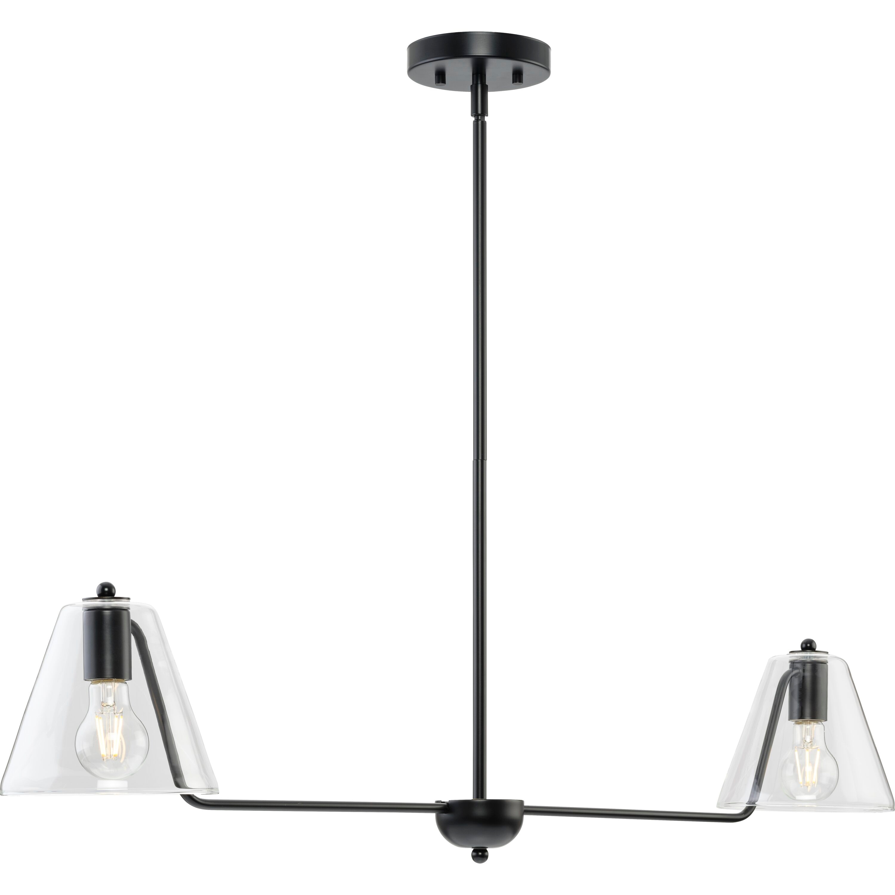 Progress Lighting Chadwick 3-Light Black Traditional Etched Glass Linear Large Hanging Kitchen Island Light