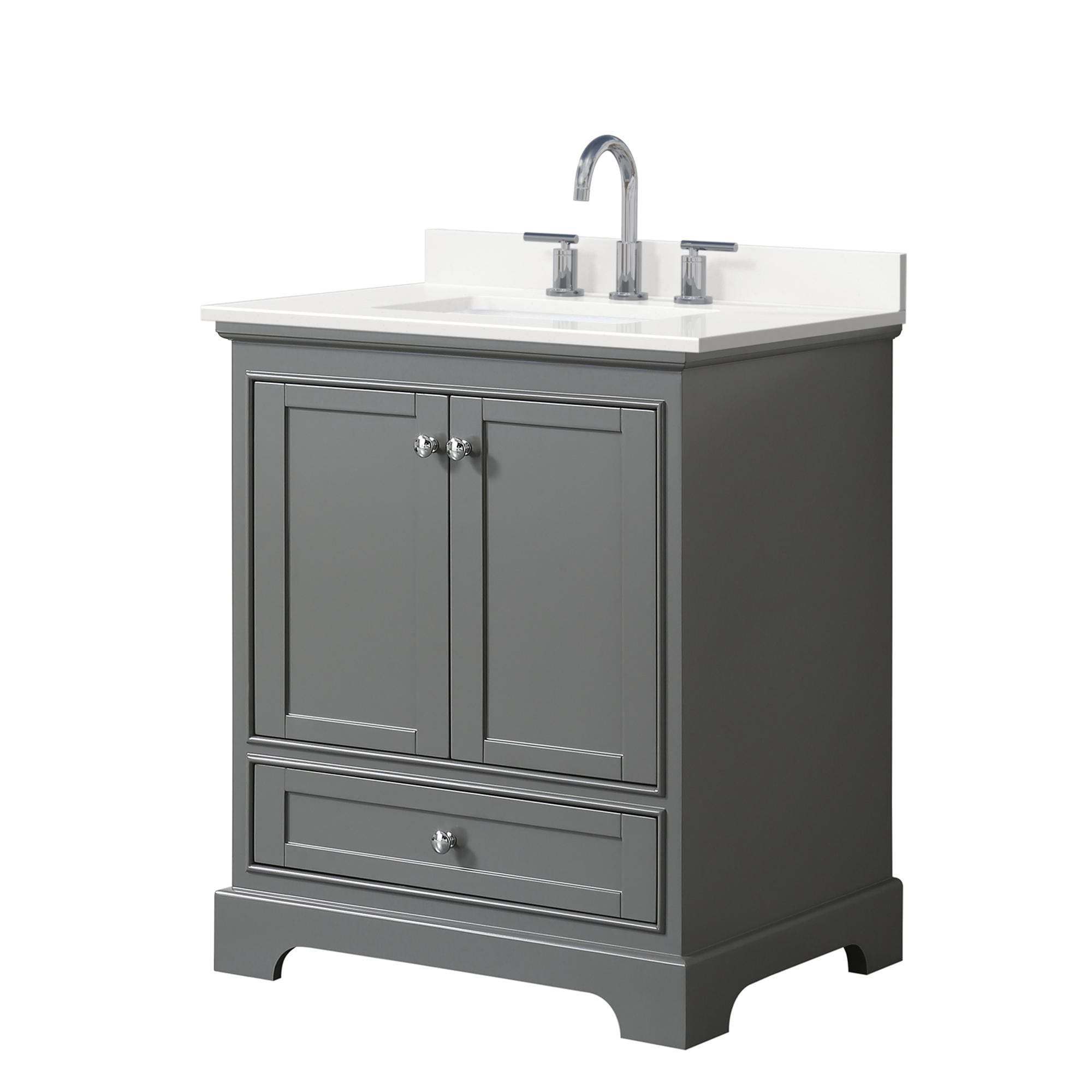 Wyndham Collection WCS202030SKGWQUS3MXX Deborah 30-in Dark Gray Undermount Single Sink Bathroom Vanity with White Quartz Top