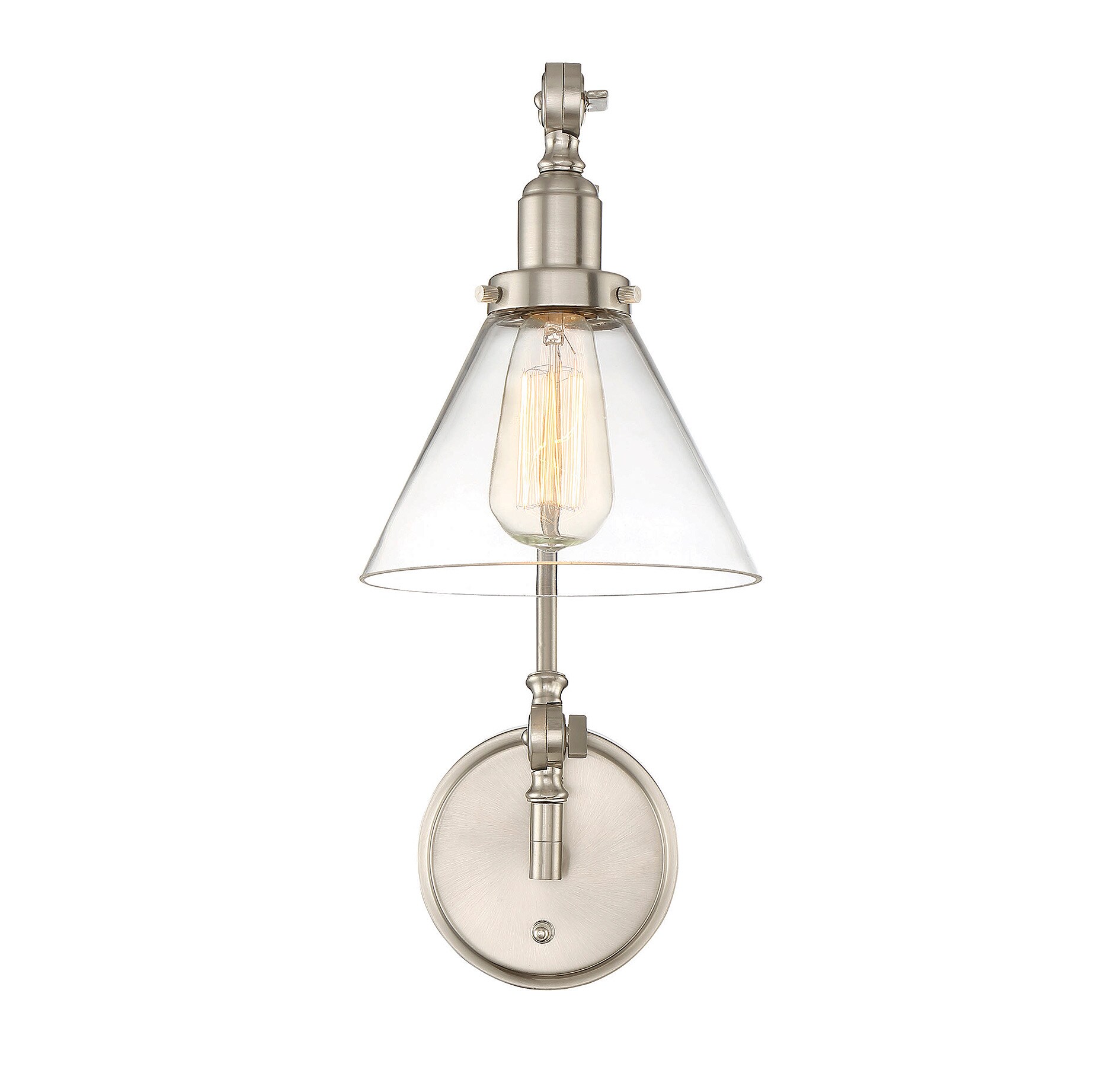 Drake Satin Nickel Adjustable Sconce with Clear Glass Shade