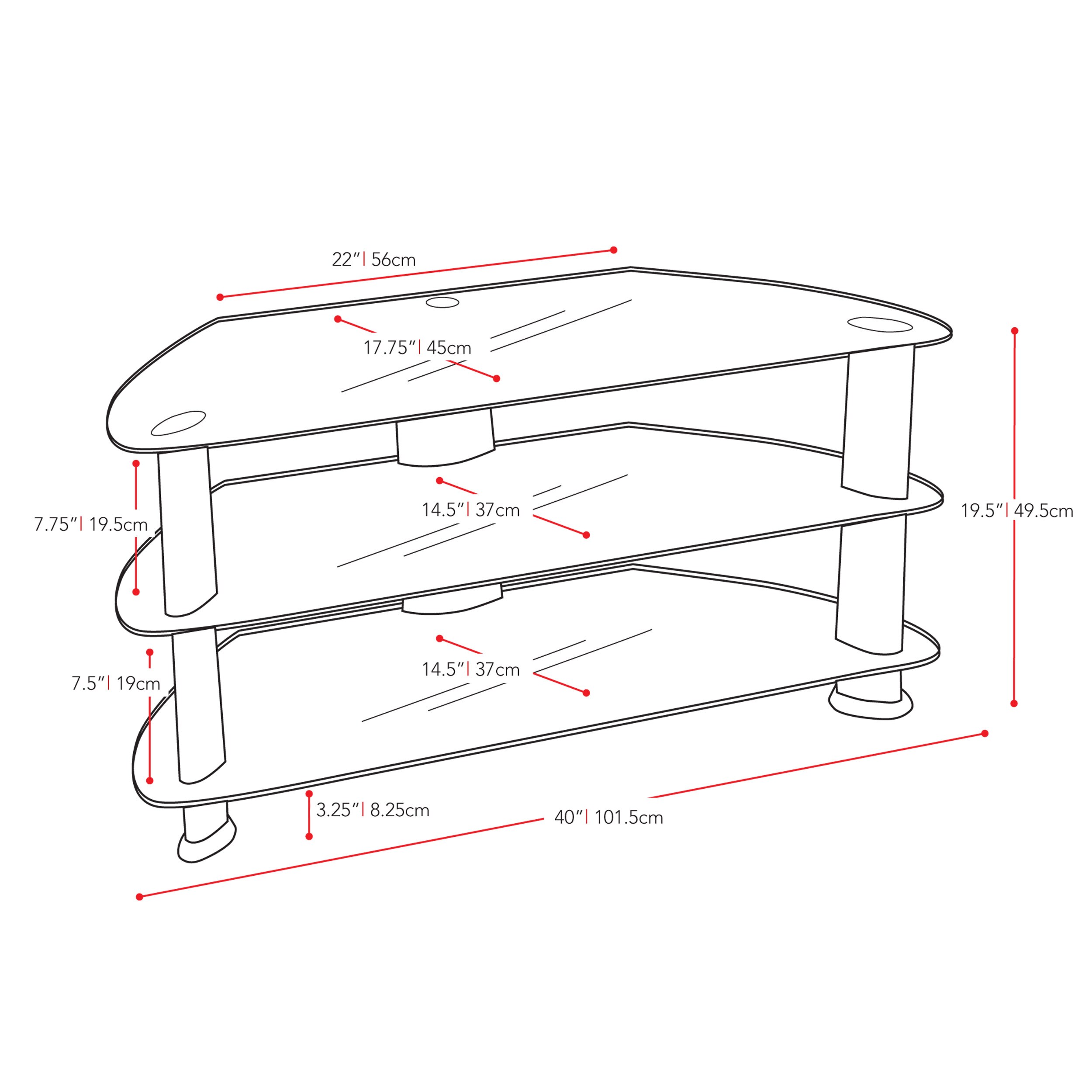 CorLiving Glass TV Stand, for TVs up to 43 Satin Black TRL-401-T