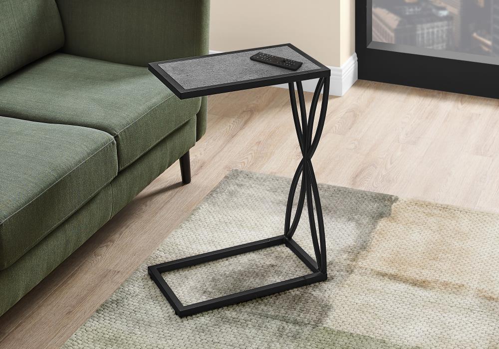 Gray Stone-Look Rectangular C-Shaped Metal Accent Table
