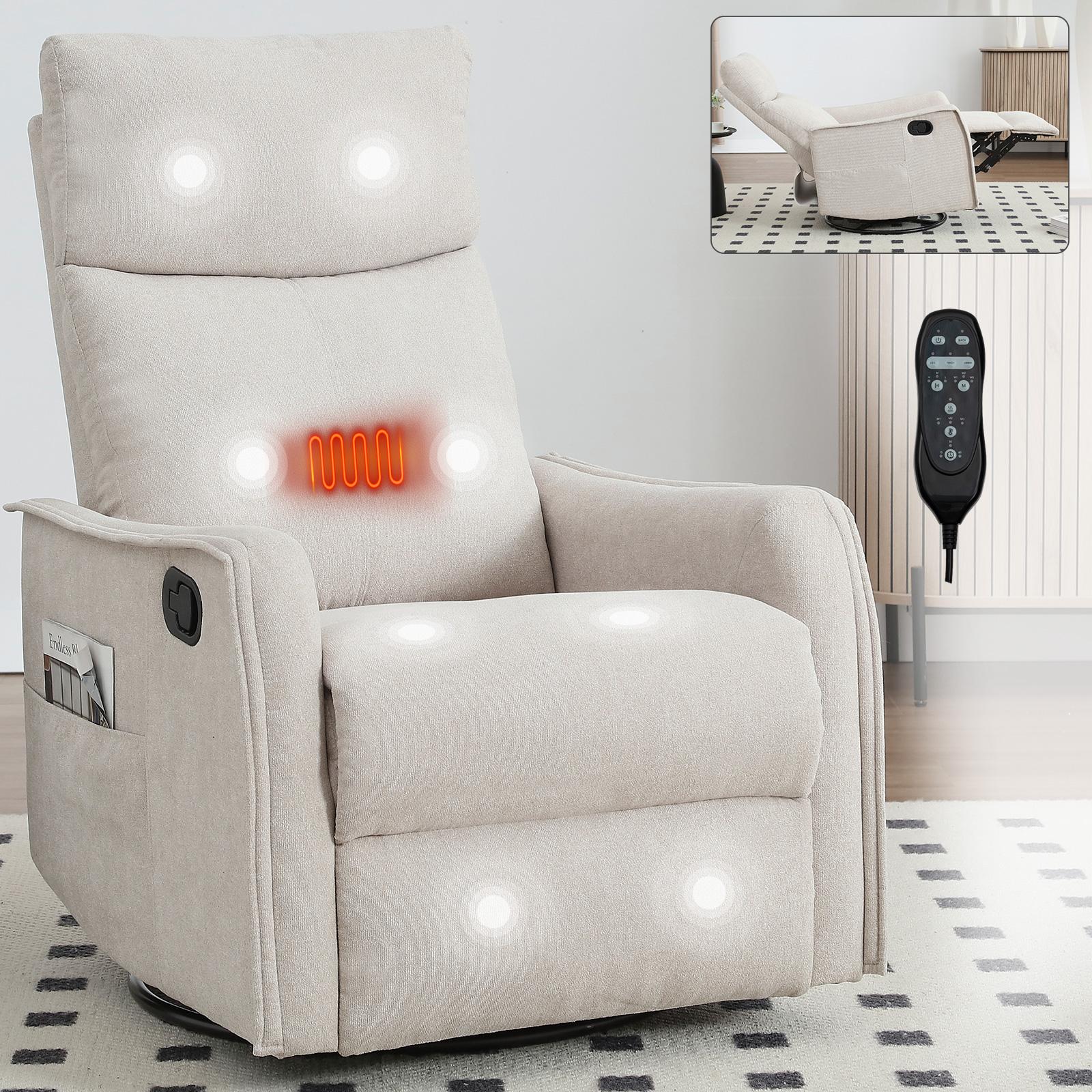 Bayfeve BF-251884-IN Recliner Chair with Rocker and Swivel Beige Polyester Upholstered Swivel Powered Reclining Recliner