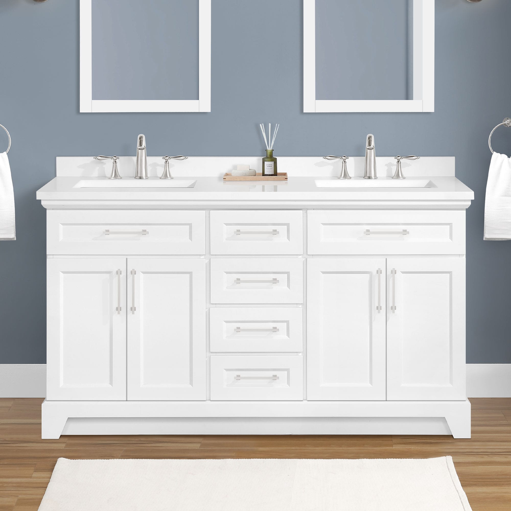 allen + roth FELIX-60W Felix 60-in White Undermount Double sink Bathroom Vanity with White Engineered stone Top