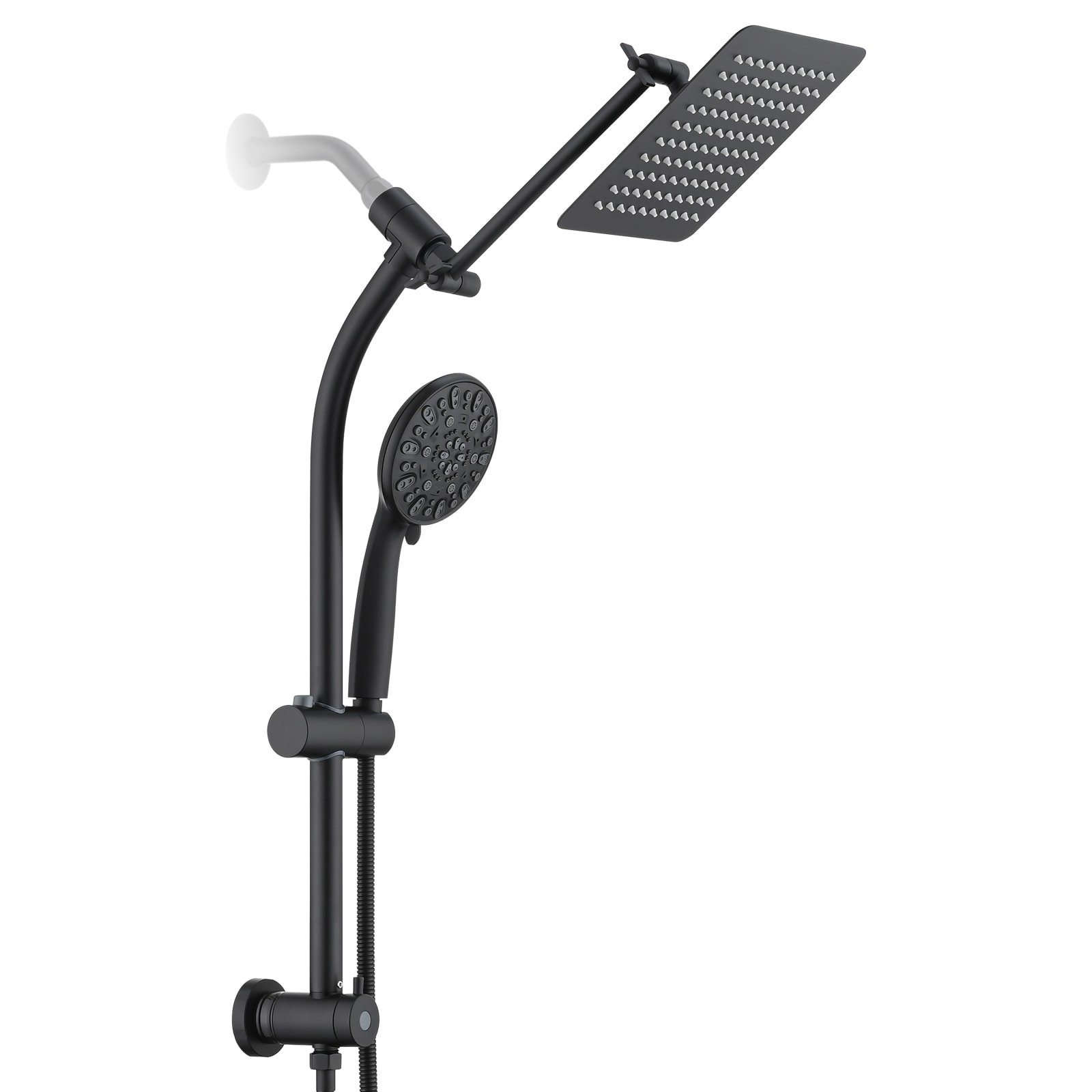 UCLIMAA Rainfall Square Shower Head Combo with High Pressure Handheld Spray Drill Free Slide Bar Adjustable Extension Arm and 5 Ft Hose