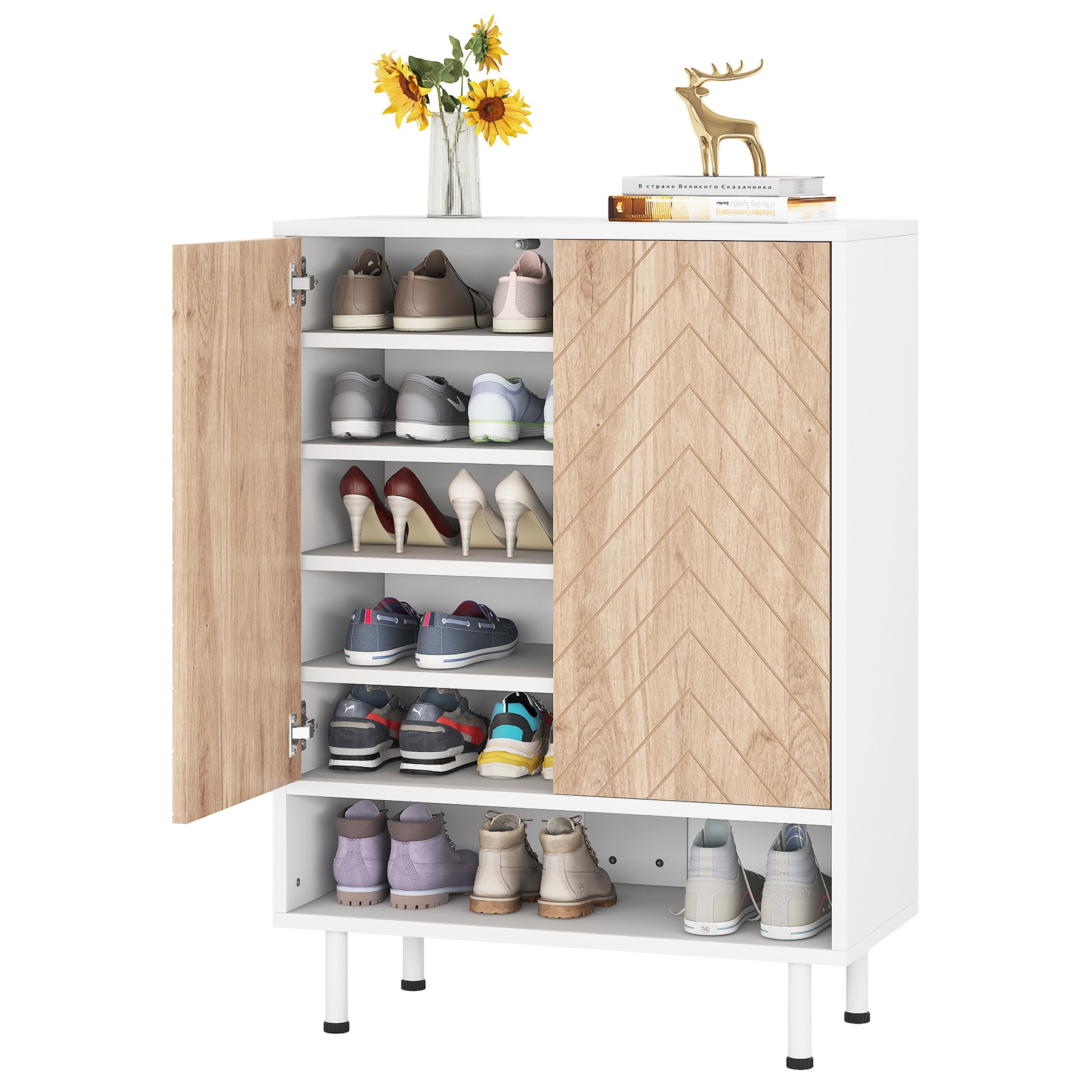Tribesigns 37.6-in H 6 Tier 18 Pair Light Brown and White Mdf Shoe