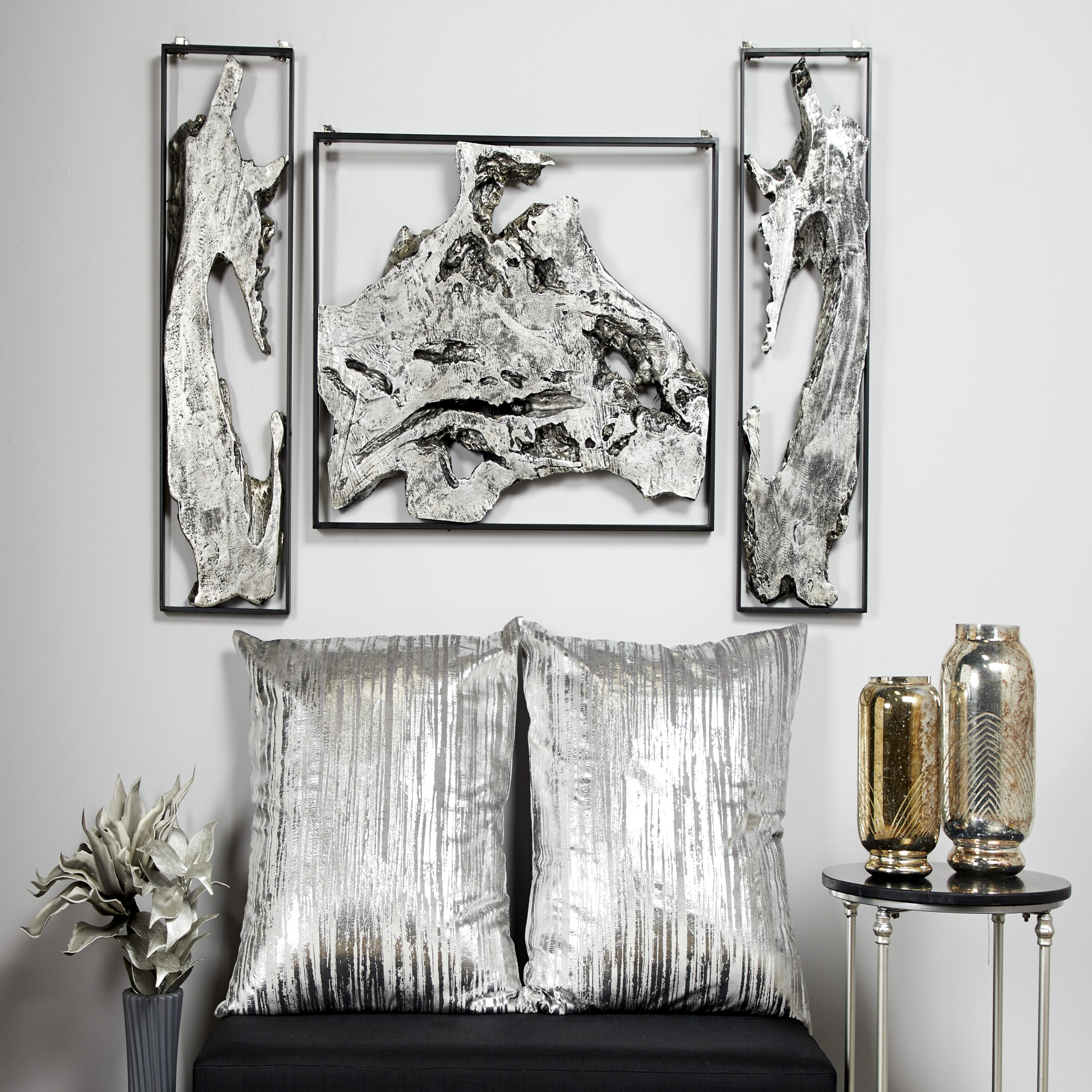 Grayson Lane 46267 11-Inches W x 33-Inches H Metal Abstract Handmade Live Edge with Black Frame Abstract Wall sculpture