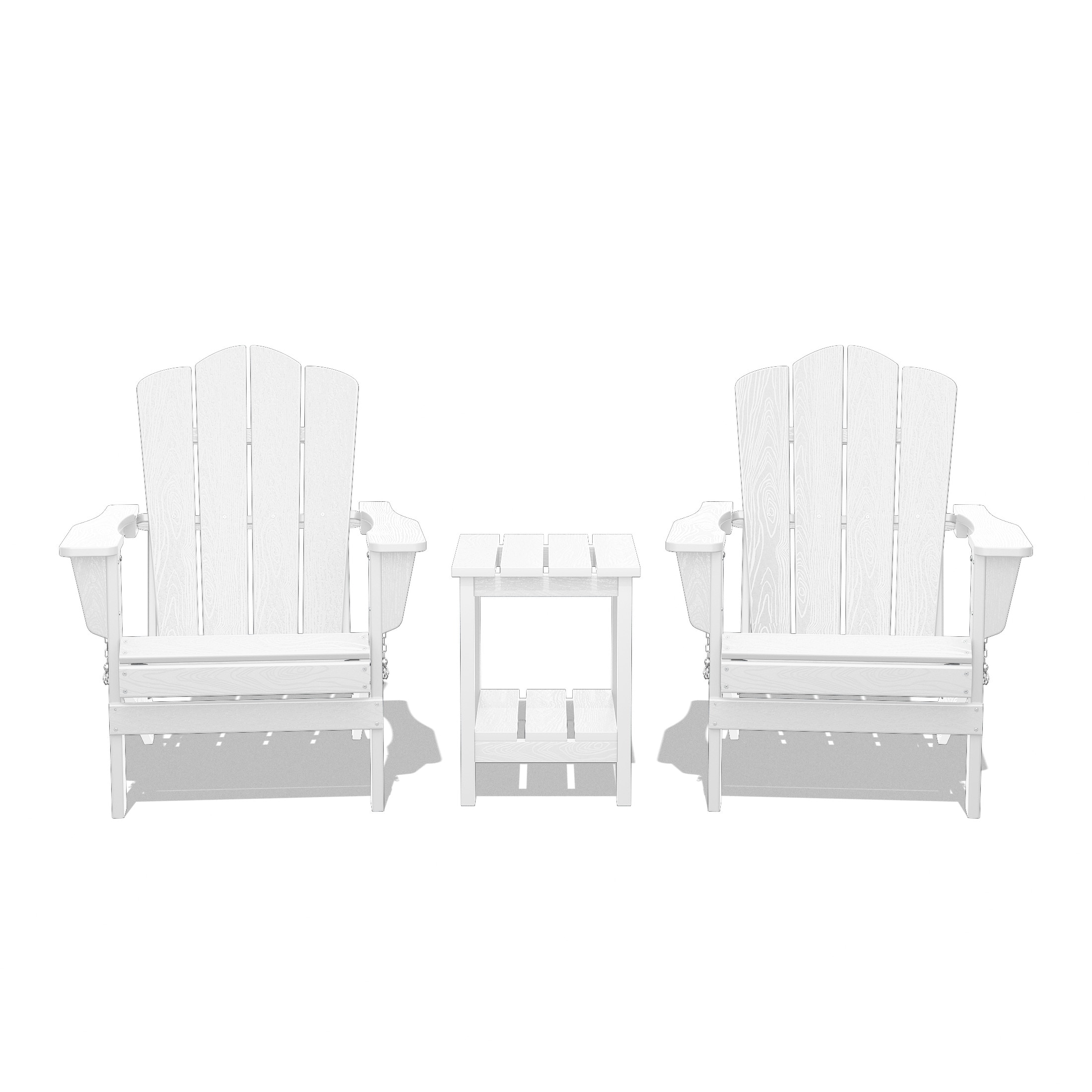JEAREY YDZDY3JT-WE Patio Folding Adirondack Chair Set of 2 with a Side Table Set of 2 Stackable White HDPE Frame Stationary Adirondack Chair with Slat Seat